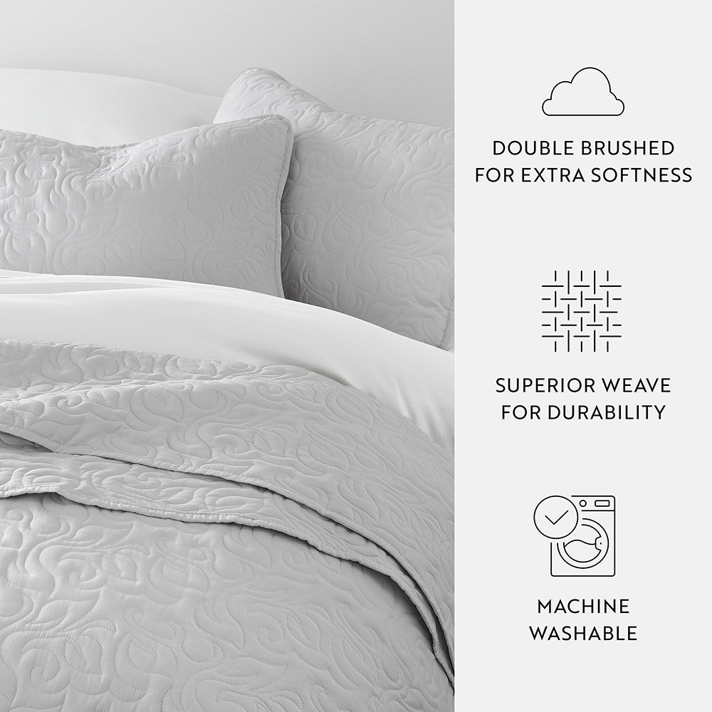 Bed Quilt, 3 Piece Floral Stitch Quilted Coverlet Set for Bedroom Layering and Everyday Bedding, 3 Sizes and 6 Colors image 51