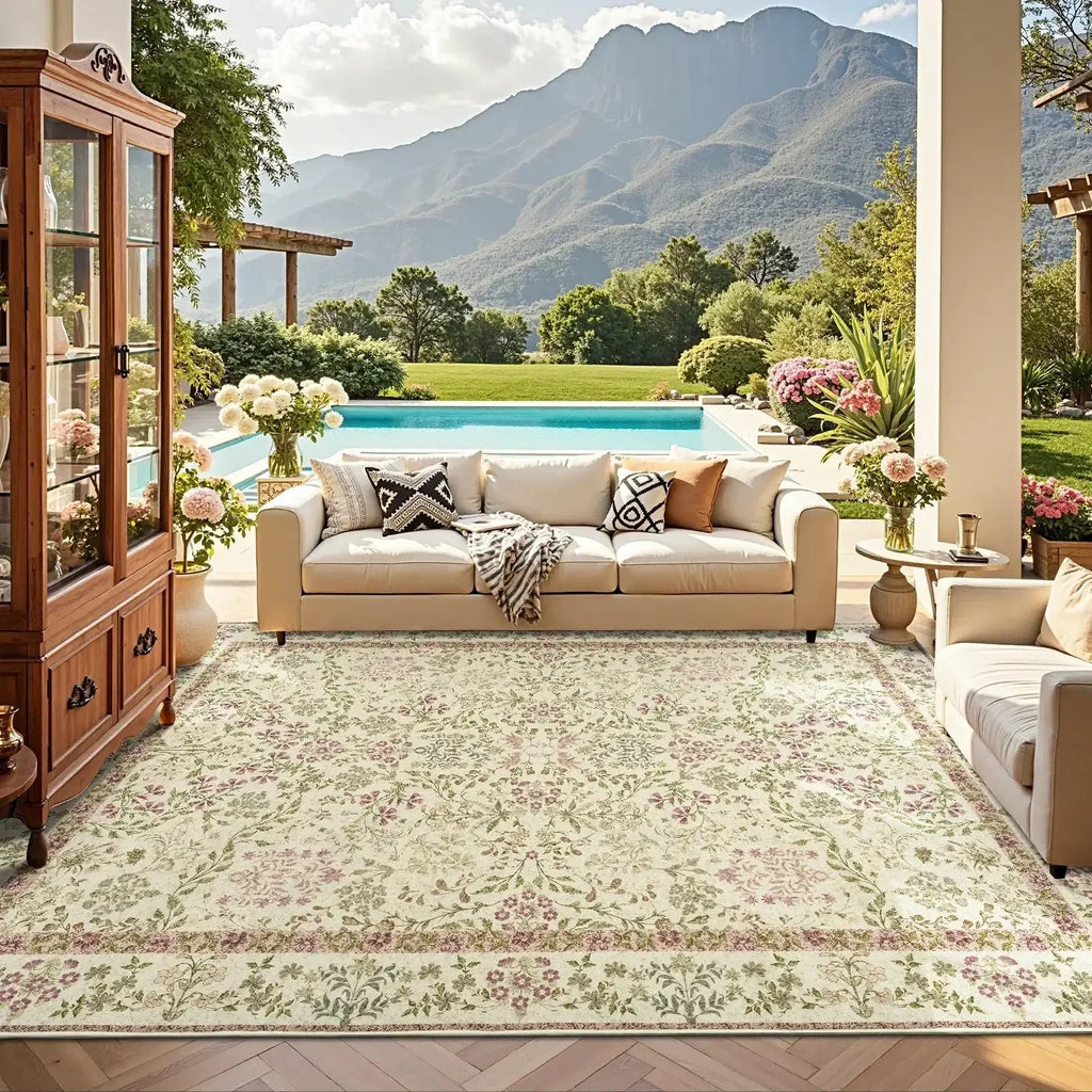Area Rug, Vintage Foliage Floral, Lightweight Design, Non-Slip Design for Hallways, Dining Spaces and Home Decor, 19 Sizes and 4 Colors image 52