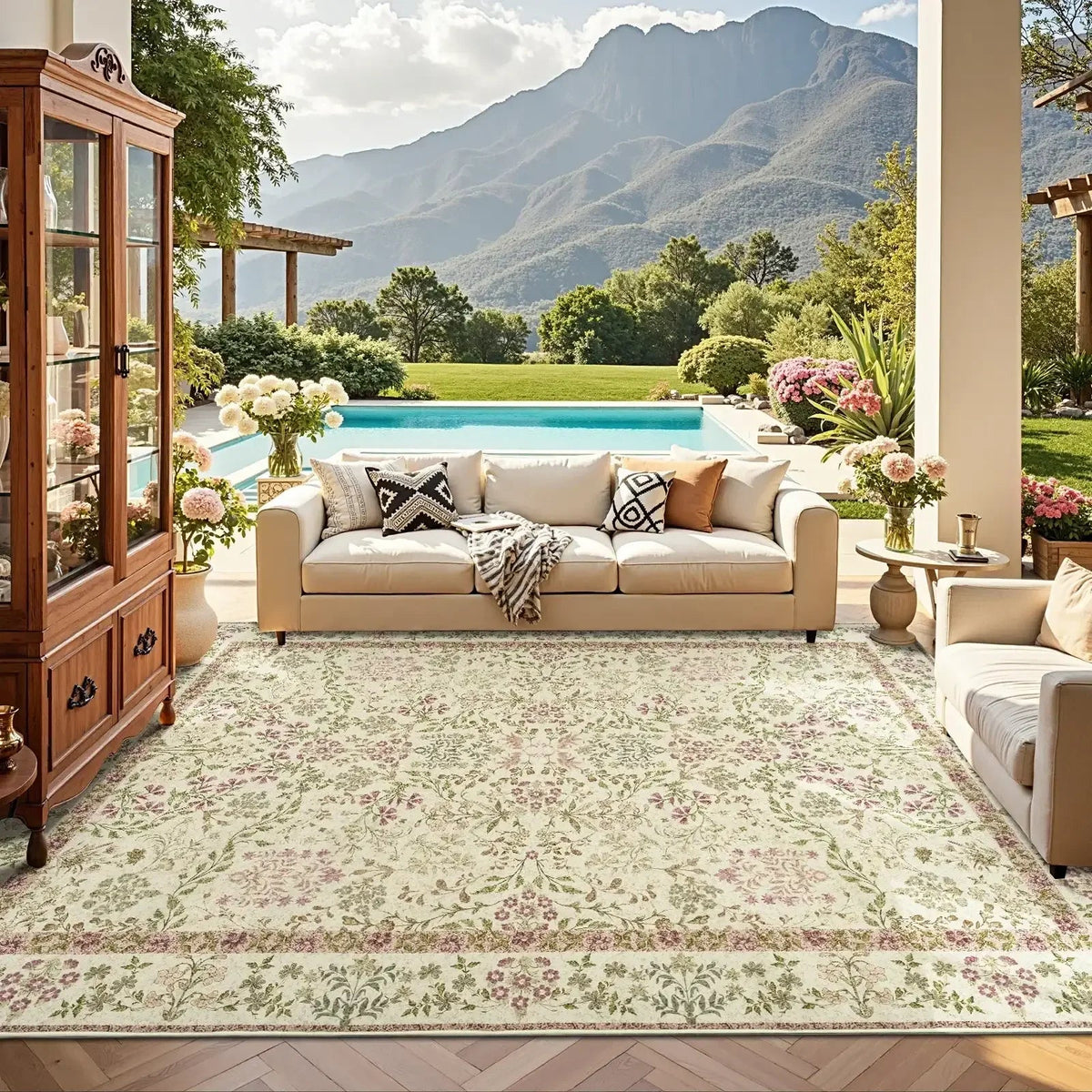 Area Rug, Vintage Foliage Floral, Lightweight Design, Non-Slip Design for Hallways, Dining Spaces and Home Decor, 19 Sizes and 4 Colors image 52