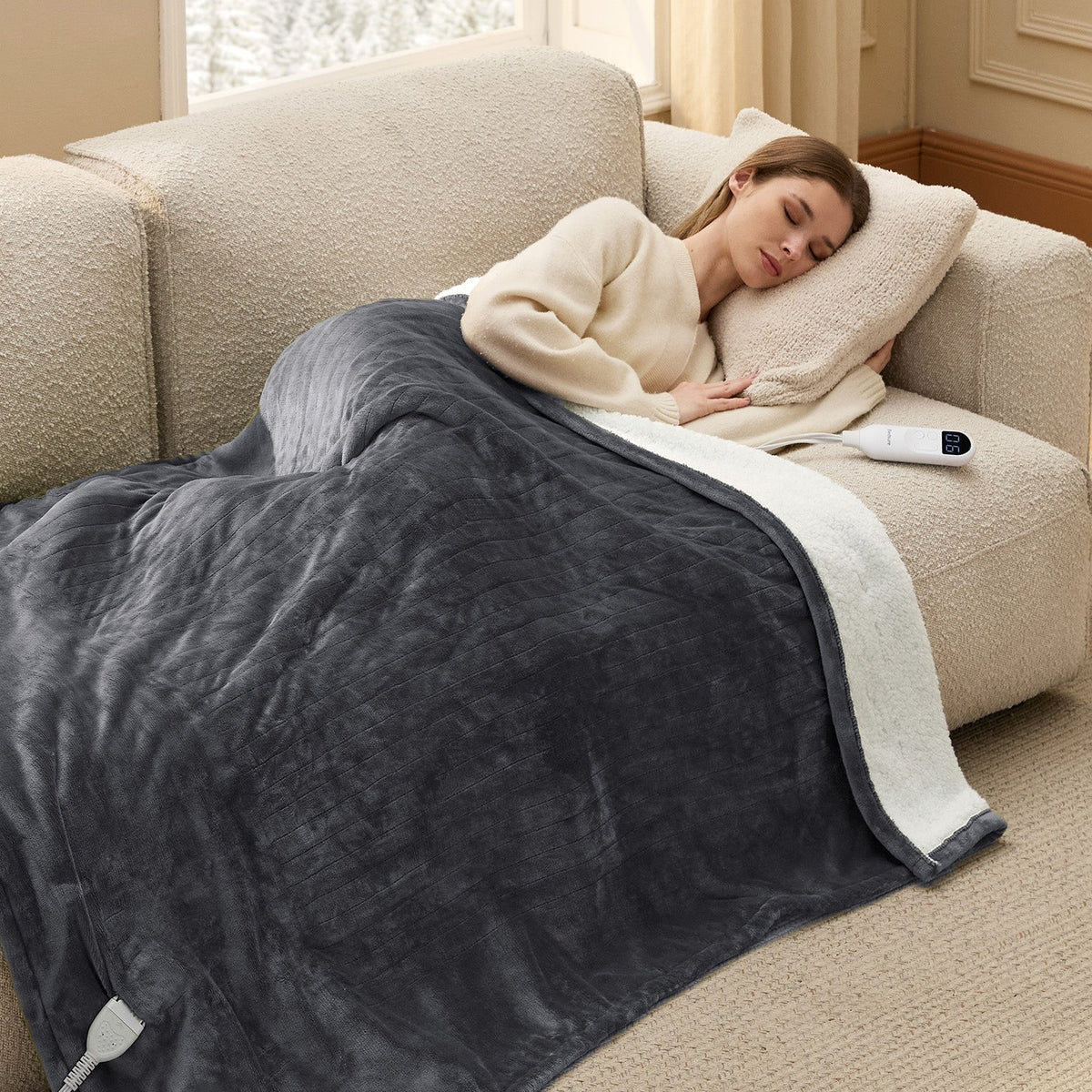 Cozy Throw Blanket, Solid Flannel Heated for Sofas, Beds and Relaxing at Home, 5 Sizes and 11 Colors image 52
