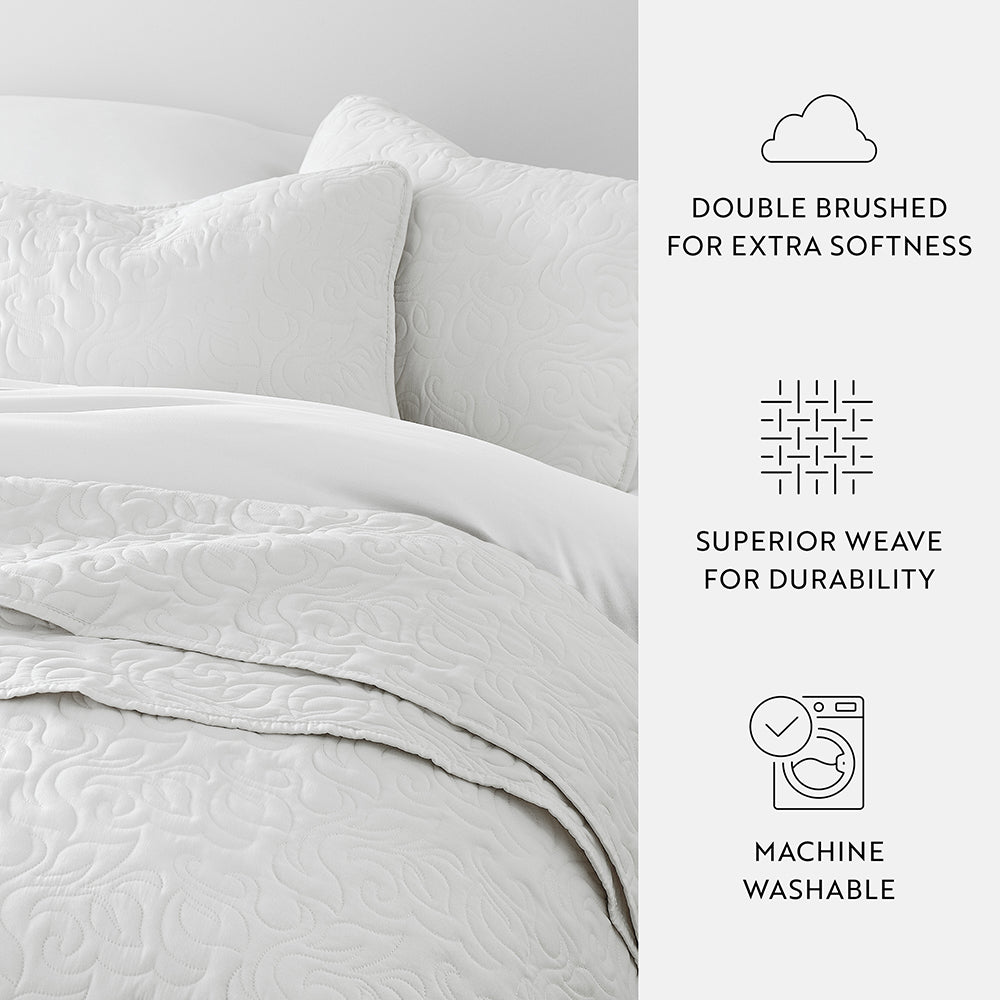 Bed Quilt, 3 Piece Floral Stitch Quilted Coverlet Set for Bedroom Layering and Everyday Bedding, 3 Sizes and 6 Colors image 52
