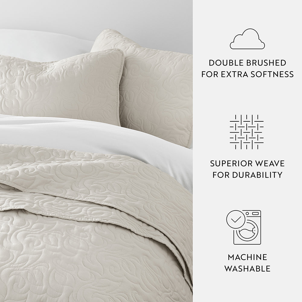Bed Quilt, 3 Piece Floral Stitch Quilted Coverlet Set for Bedroom Layering and Everyday Bedding, 3 Sizes and 6 Colors image 53