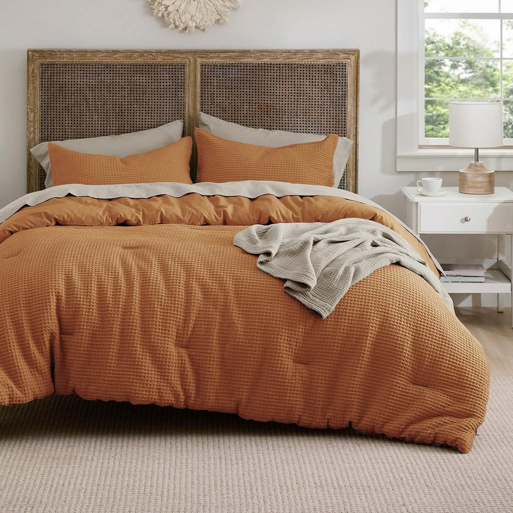 Bed Comforter, Cotton Waffle Weave Set, Breathable Construction for Everyday Bedding and Comfortable Sleep, 5 Sizes and 12 Colors image 53