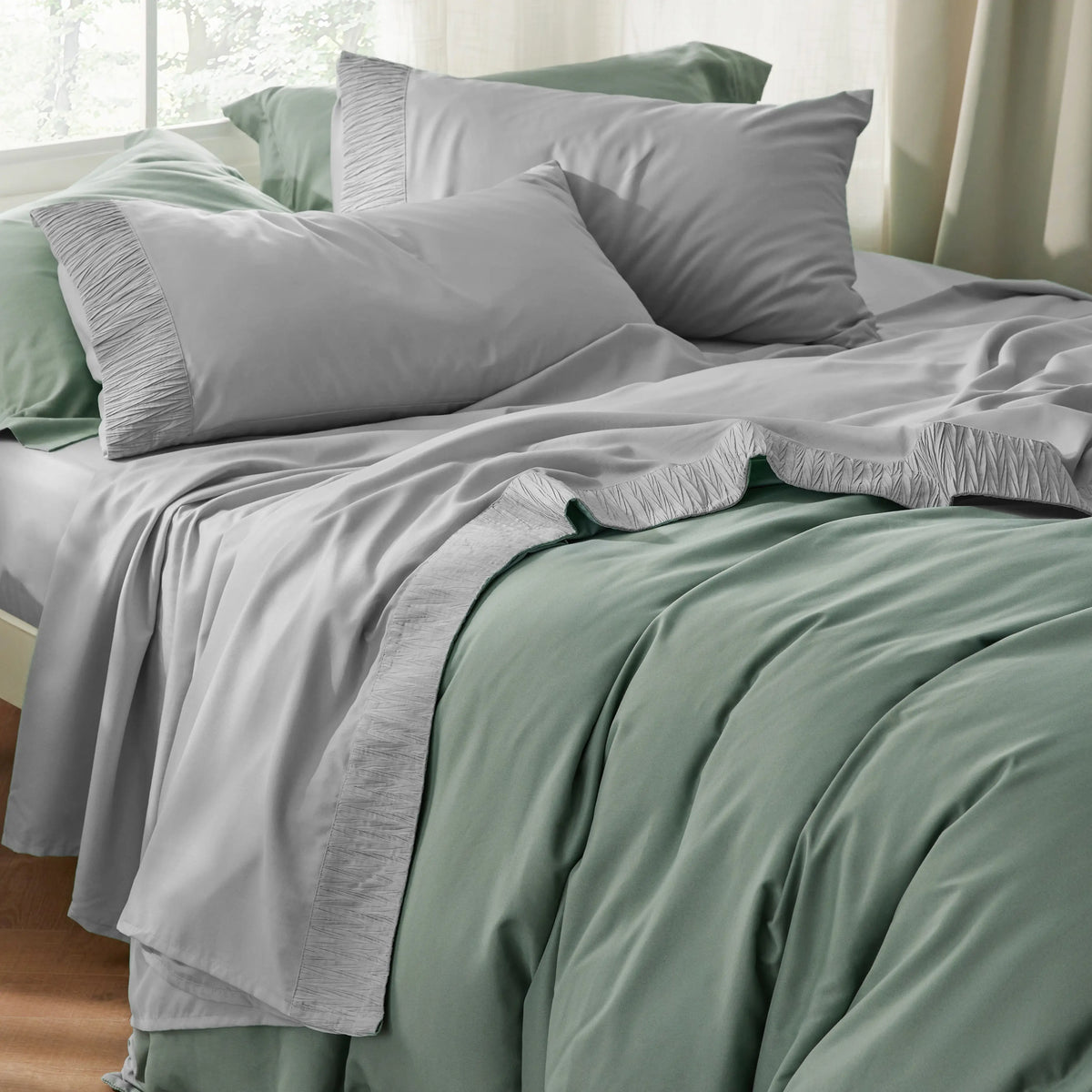 Bed Sheet Set, Ruched, Cooling Comfort, Breathable Construction for Master Bedrooms, Guest Beds and Daily Use, 7 Sizes and 14 Colors image 53