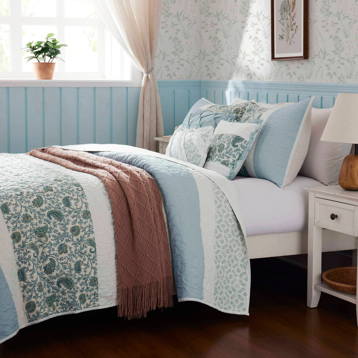 Cozy Throw Blanket, Dawn 6 Piece Cotton Percale Quilt Set, Machine-Washable Care for Sofas, Beds and Relaxing at Home, 2 Sizes and 5 Colors image 54