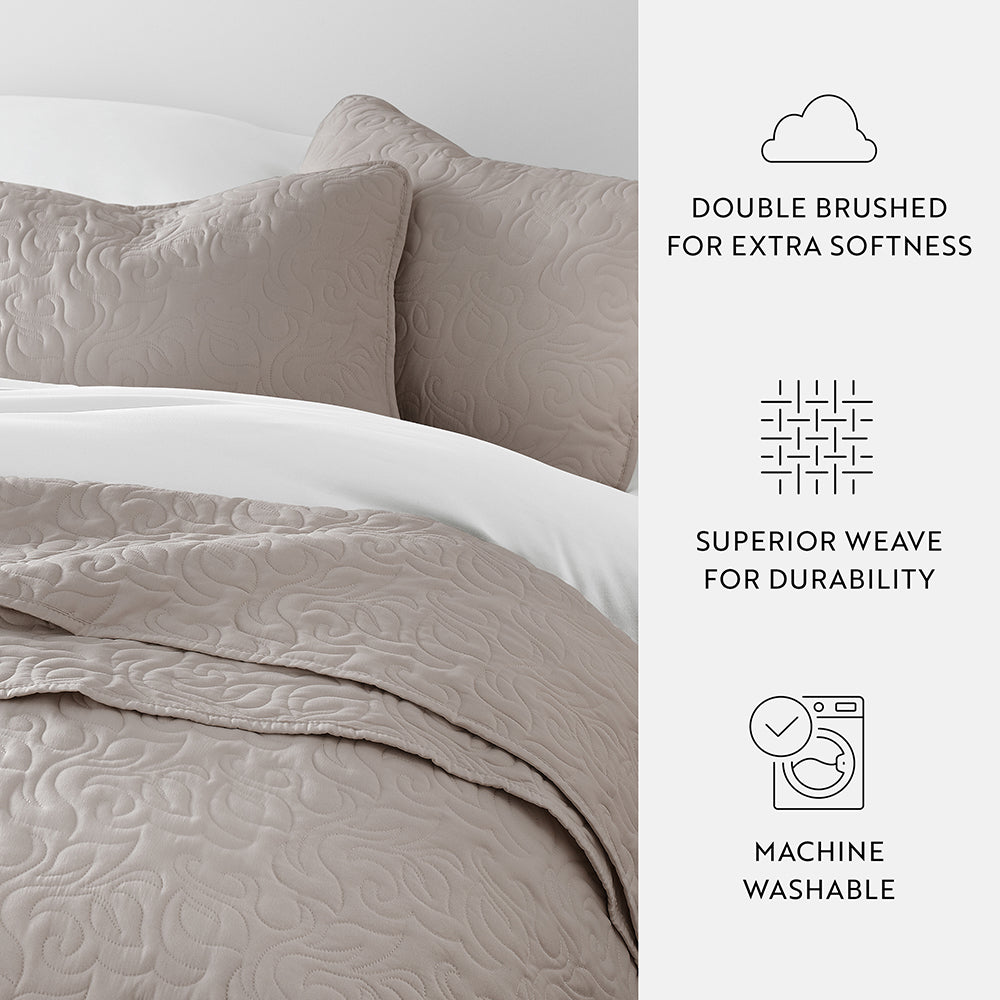 Bed Quilt, 3 Piece Floral Stitch Quilted Coverlet Set for Bedroom Layering and Everyday Bedding, 3 Sizes and 6 Colors image 54