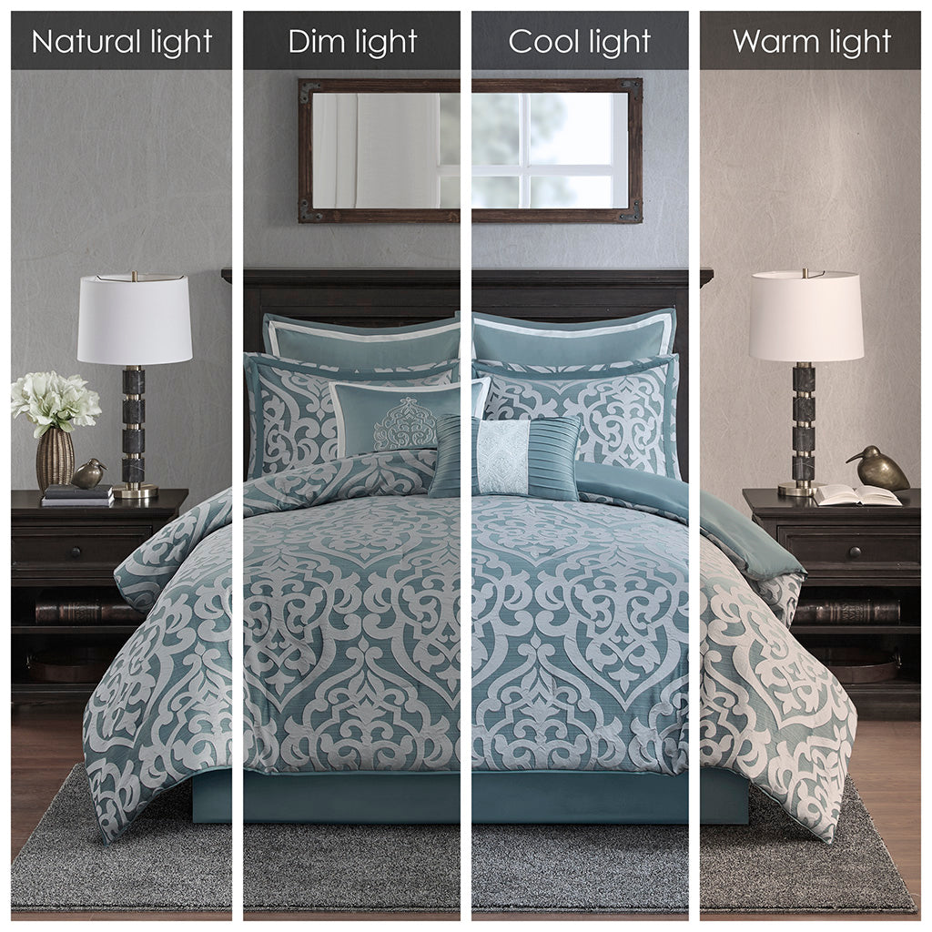 Bed Comforter, Odette 8 Piece Jacquard Set, Machine-Washable Care, Hypoallergenic Comfort for Year-Round Bedroom Comfort and Restful Sleep image 54