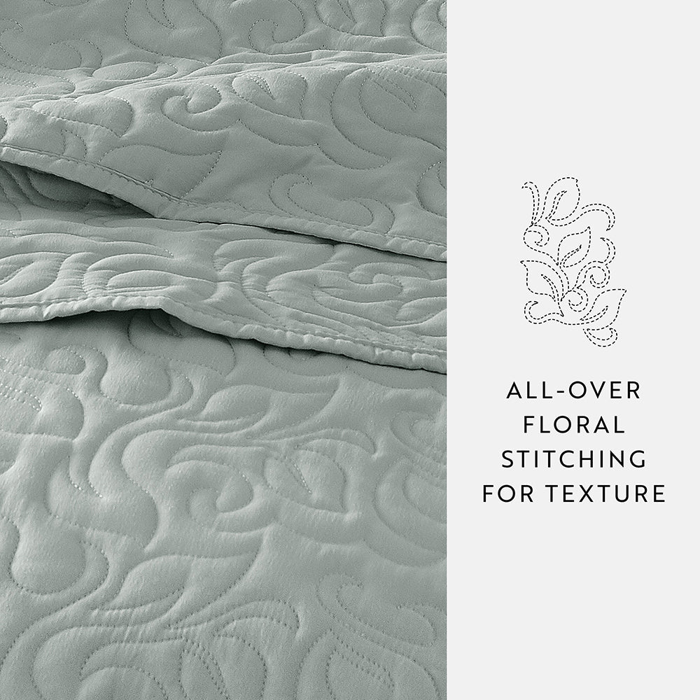 Bed Quilt, 3 Piece Floral Stitch Quilted Coverlet Set for Bedroom Layering and Everyday Bedding, 3 Sizes and 6 Colors image 55