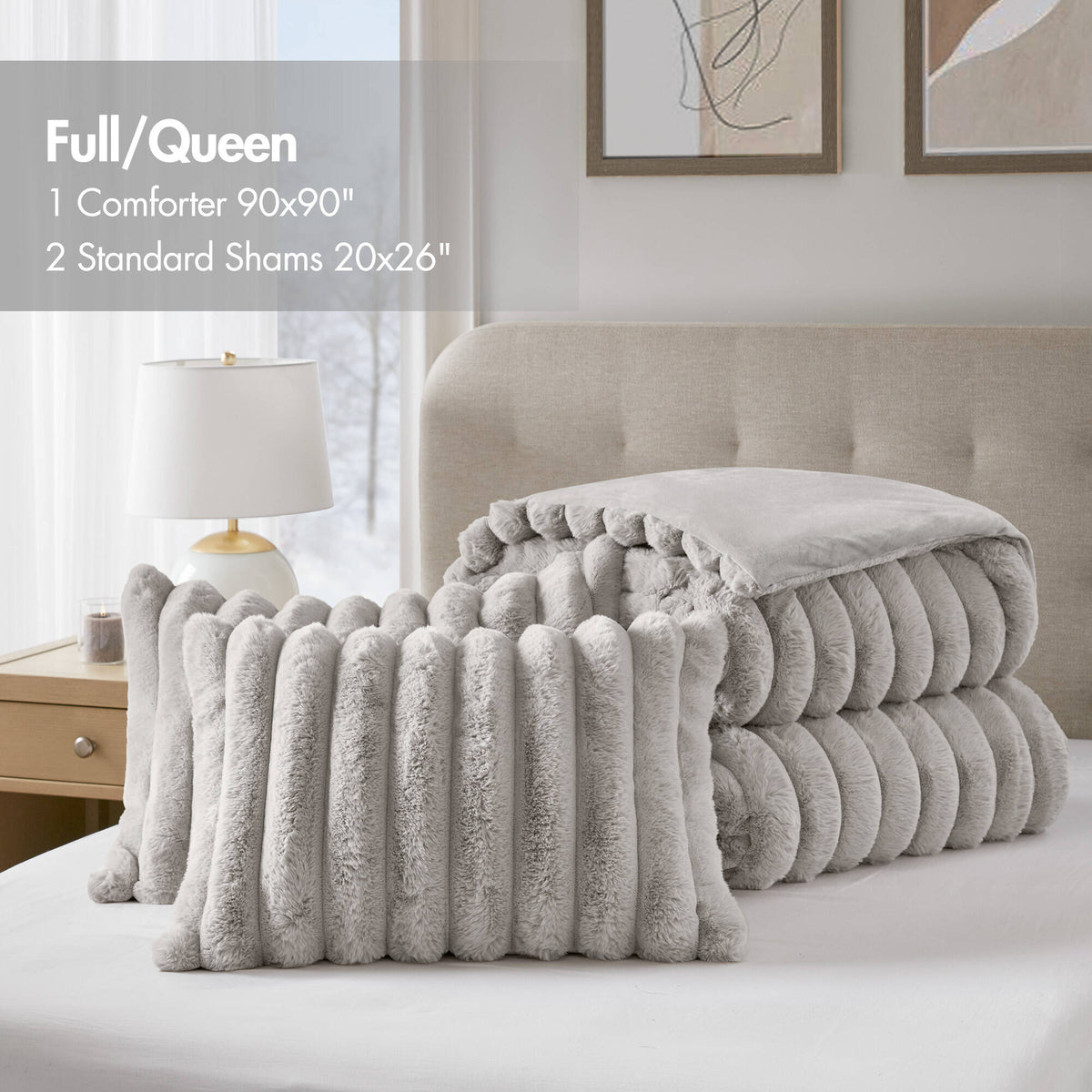Bed Comforter, Jasmine Ultrasoft Faux Fur Ribbed Set, Lightweight Design for Year-Round Bedroom Comfort and Restful Sleep image 55