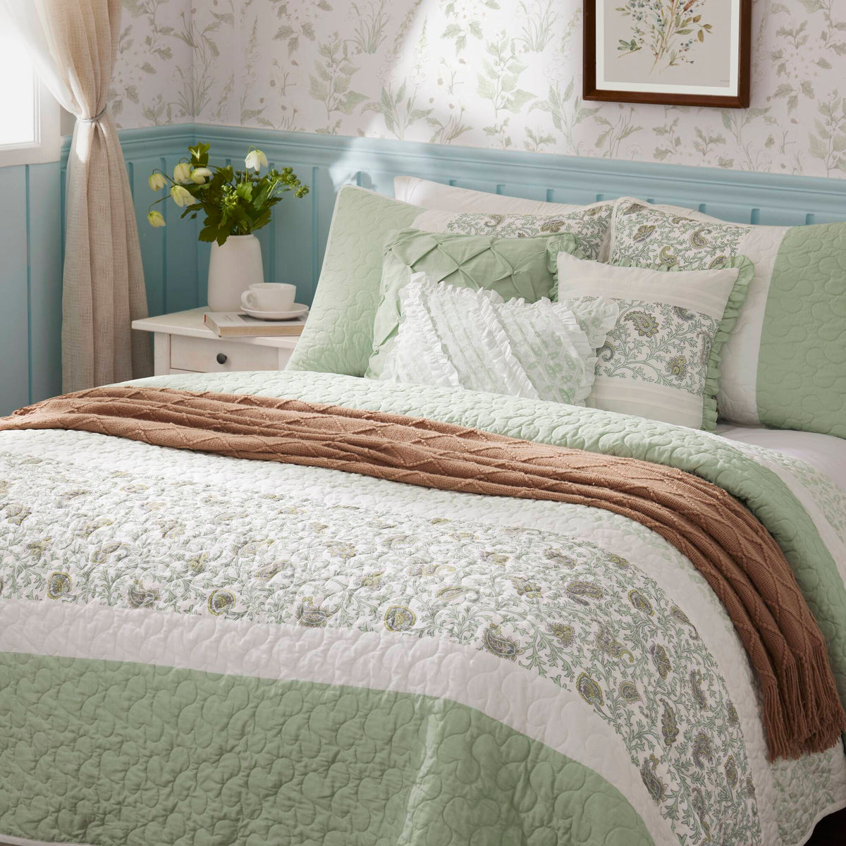 Cozy Throw Blanket, Dawn 6 Piece Cotton Percale Quilt Set, Machine-Washable Care for Sofas, Beds and Relaxing at Home, 2 Sizes and 5 Colors image 55
