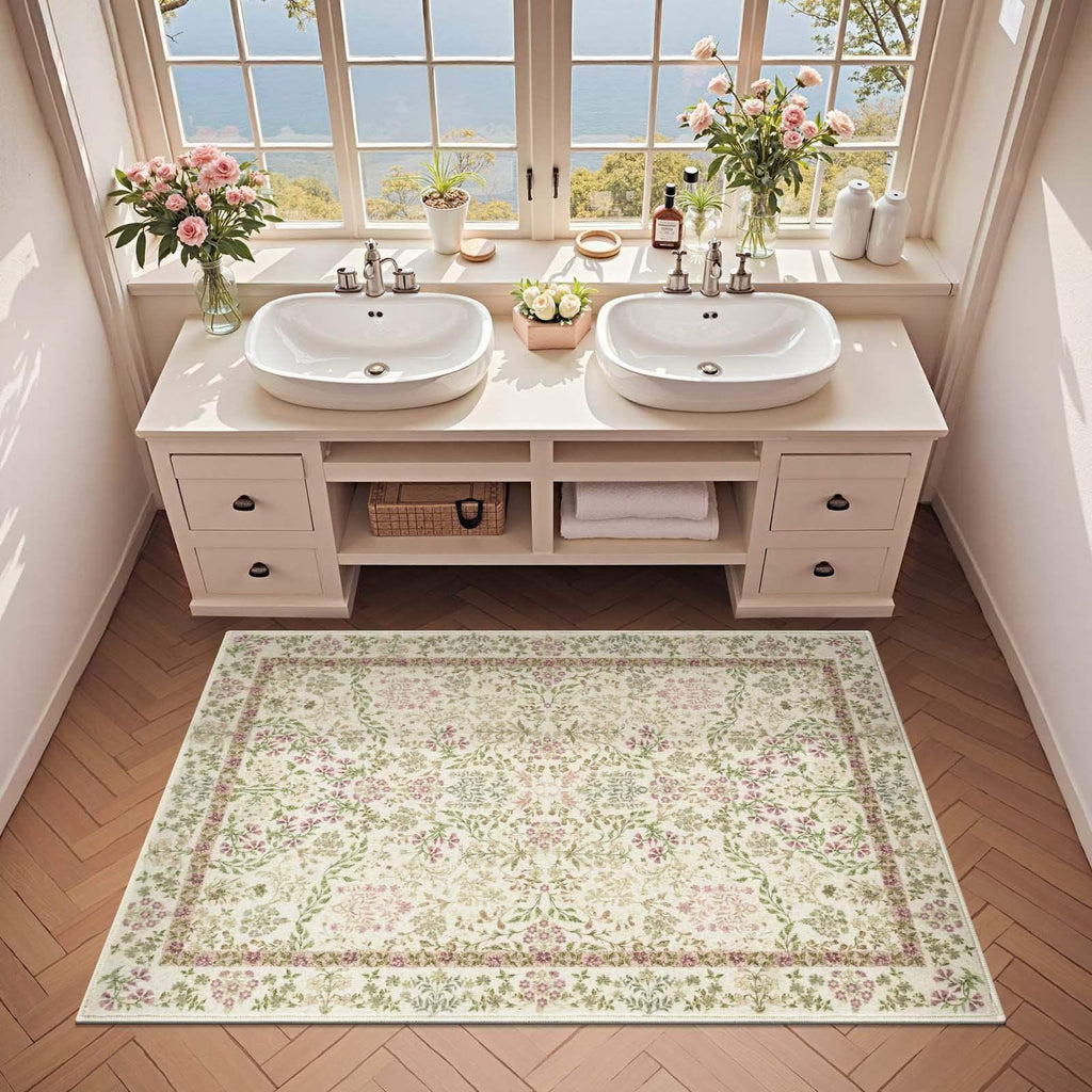 Area Rug, Vintage Foliage Floral, Lightweight Design, Non-Slip Design for Hallways, Dining Spaces and Home Decor, 19 Sizes and 4 Colors image 55