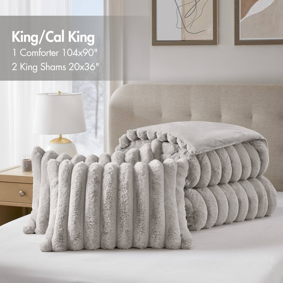 Bed Comforter, Jasmine Ultrasoft Faux Fur Ribbed Set, Lightweight Design for Year-Round Bedroom Comfort and Restful Sleep image 56