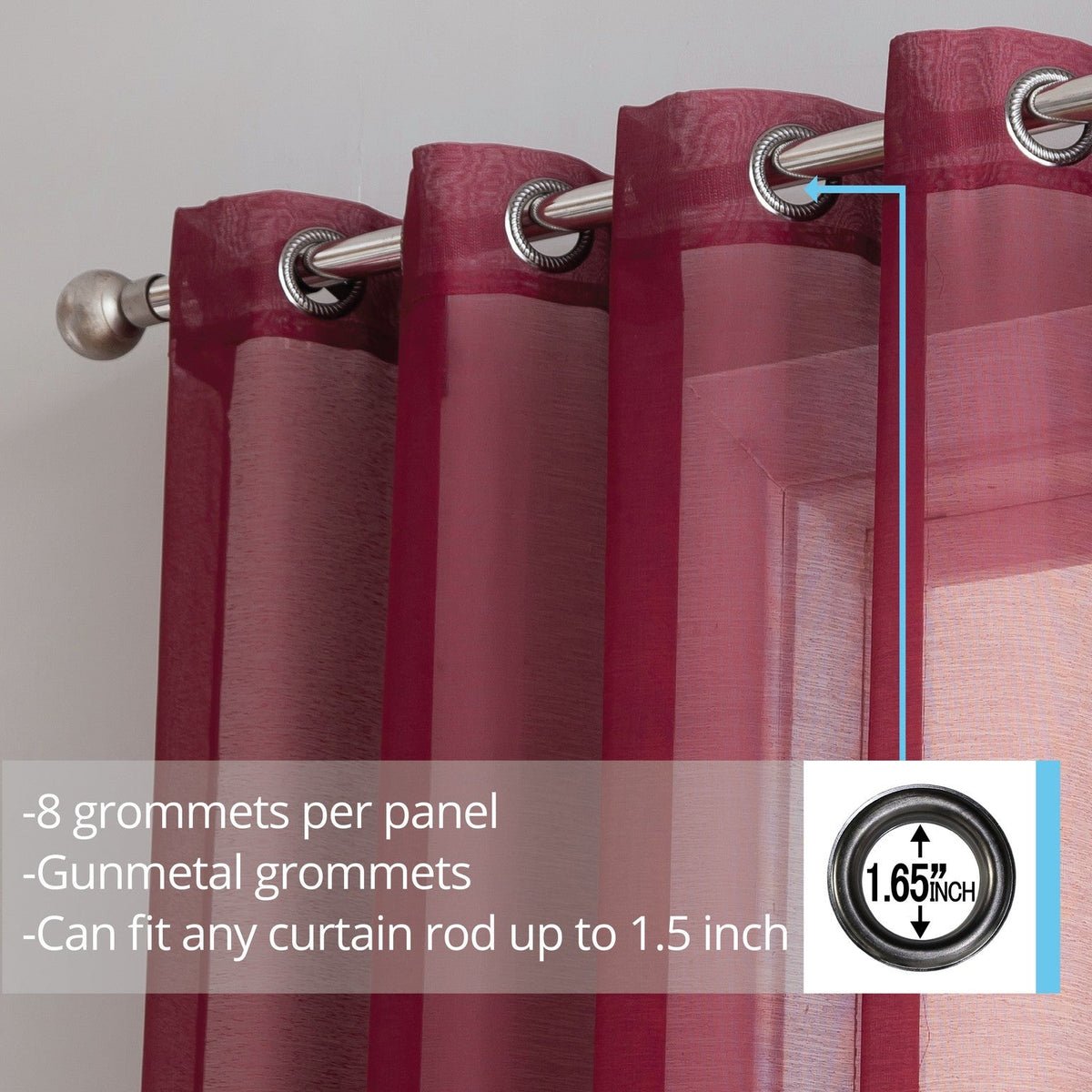 Window Curtain, Victoria Semi Sheer Grommet Panels for Windows, Room Styling and Everyday Privacy, 14 Sizes and 28 Colors image 56