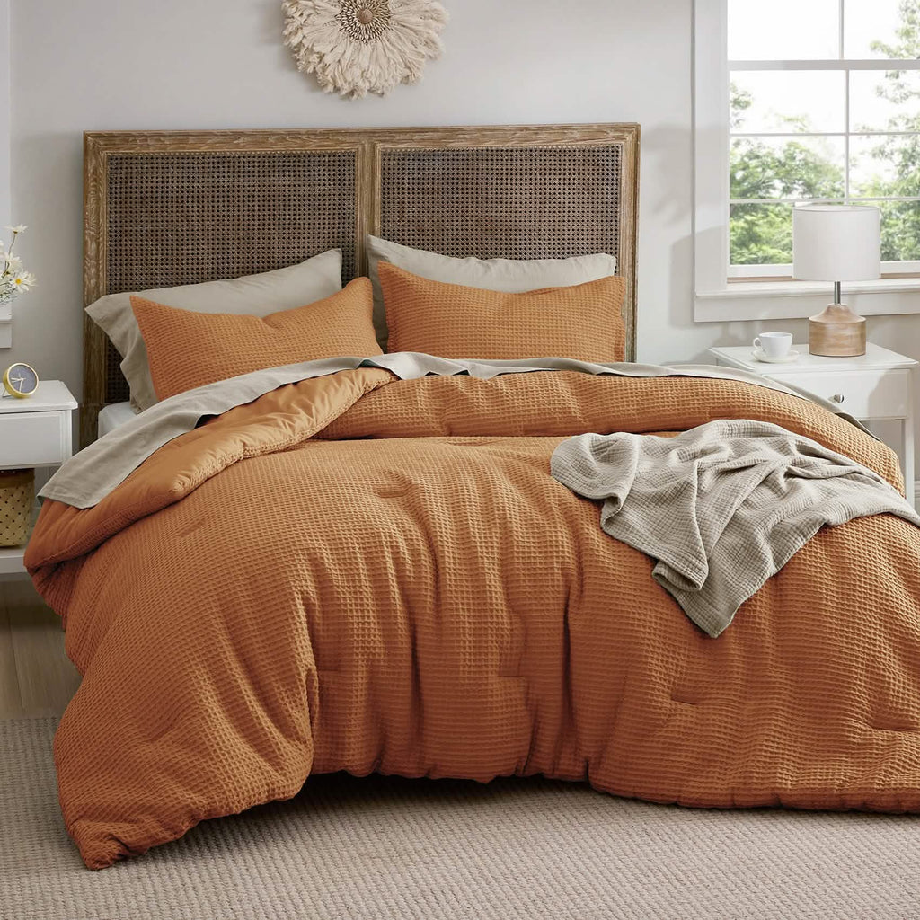 Bed Comforter, Cotton Waffle Weave Set, Breathable Construction for Everyday Bedding and Comfortable Sleep, 5 Sizes and 12 Colors image 56