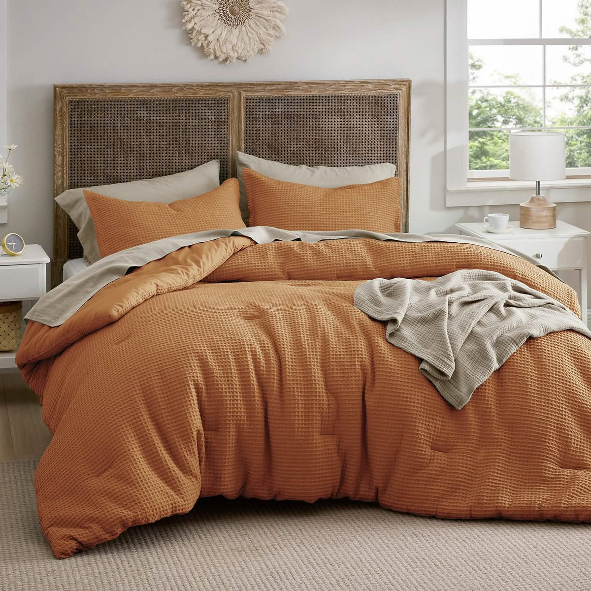 Bed Comforter, Cotton Waffle Weave Set, Breathable Construction for Everyday Bedding and Comfortable Sleep, 5 Sizes and 12 Colors image 56