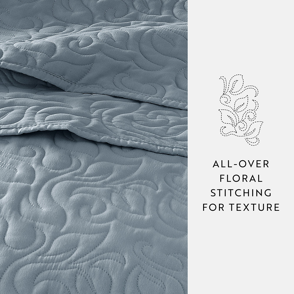Bed Quilt, 3 Piece Floral Stitch Quilted Coverlet Set for Bedroom Layering and Everyday Bedding, 3 Sizes and 6 Colors image 56