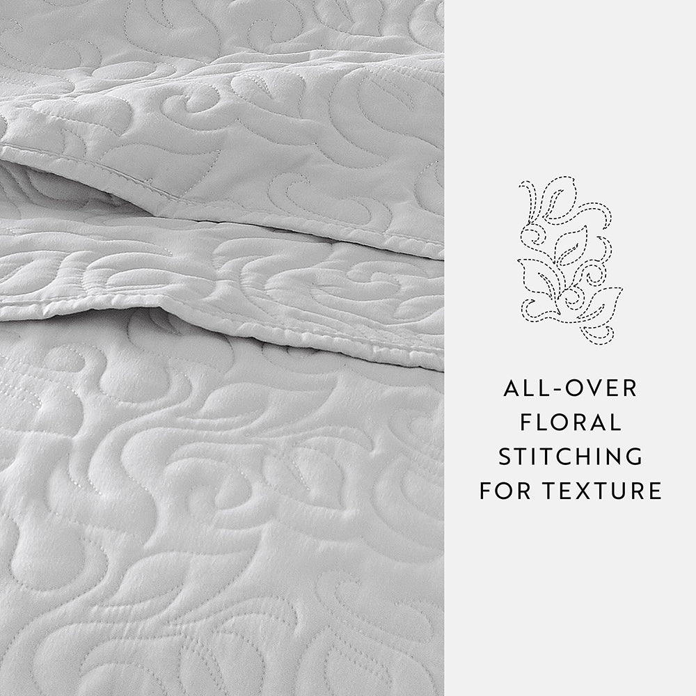 Bed Quilt, 3 Piece Floral Stitch Quilted Coverlet Set for Bedroom Layering and Everyday Bedding, 3 Sizes and 6 Colors image 57