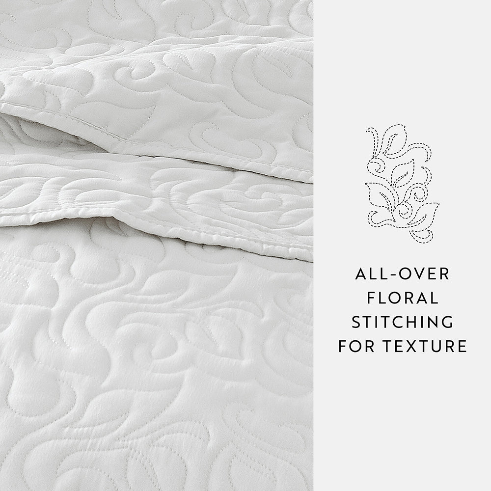 Bed Quilt, 3 Piece Floral Stitch Quilted Coverlet Set for Bedroom Layering and Everyday Bedding, 3 Sizes and 6 Colors image 58