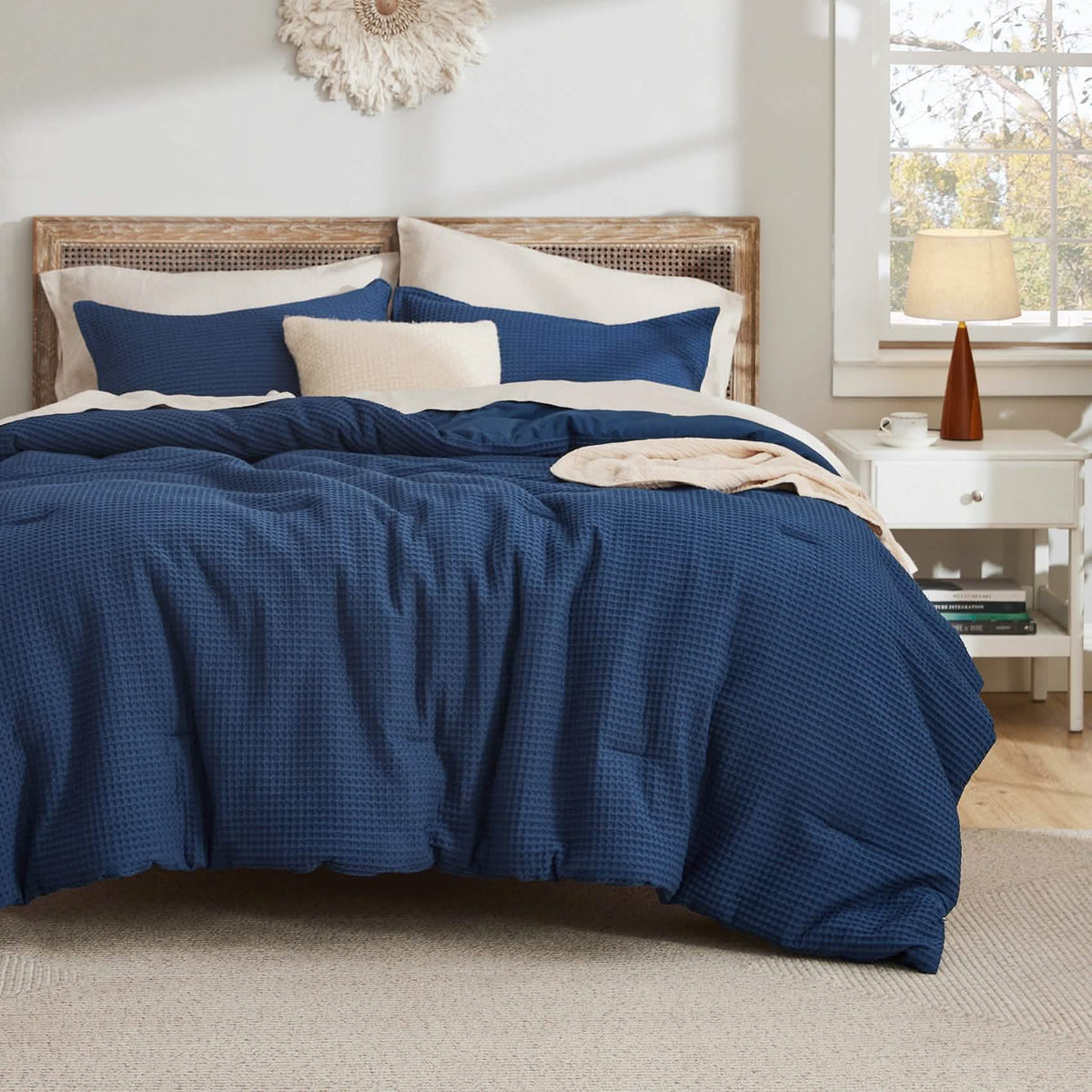 Bed Comforter, Cotton Waffle Weave Set, Breathable Construction for Everyday Bedding and Comfortable Sleep, 5 Sizes and 12 Colors image 58