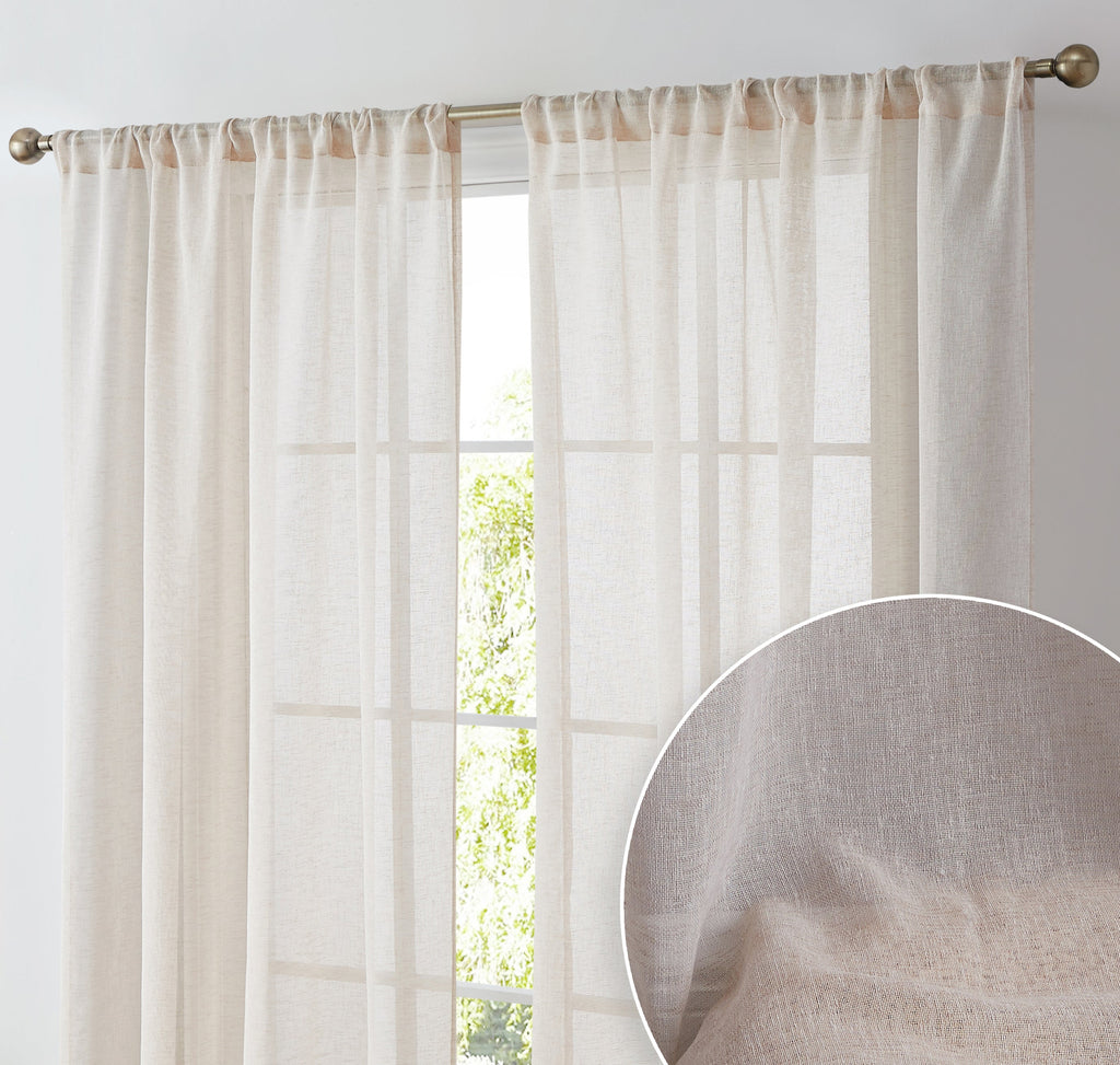 Window Curtain, Penelope Faux Linen Sheer Panels, Lightweight Design for Bedrooms, Living Rooms and Home Privacy, 5 Sizes and 12 Colors image 58