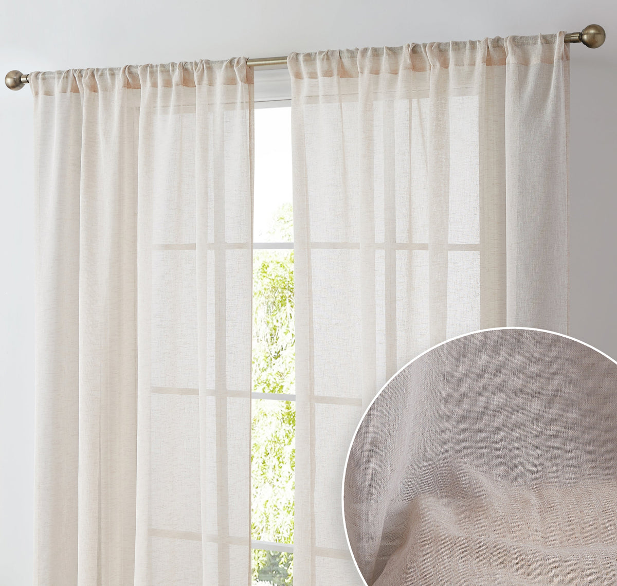 Window Curtain, Penelope Faux Linen Sheer Panels, Lightweight Design for Bedrooms, Living Rooms and Home Privacy, 5 Sizes and 12 Colors image 58