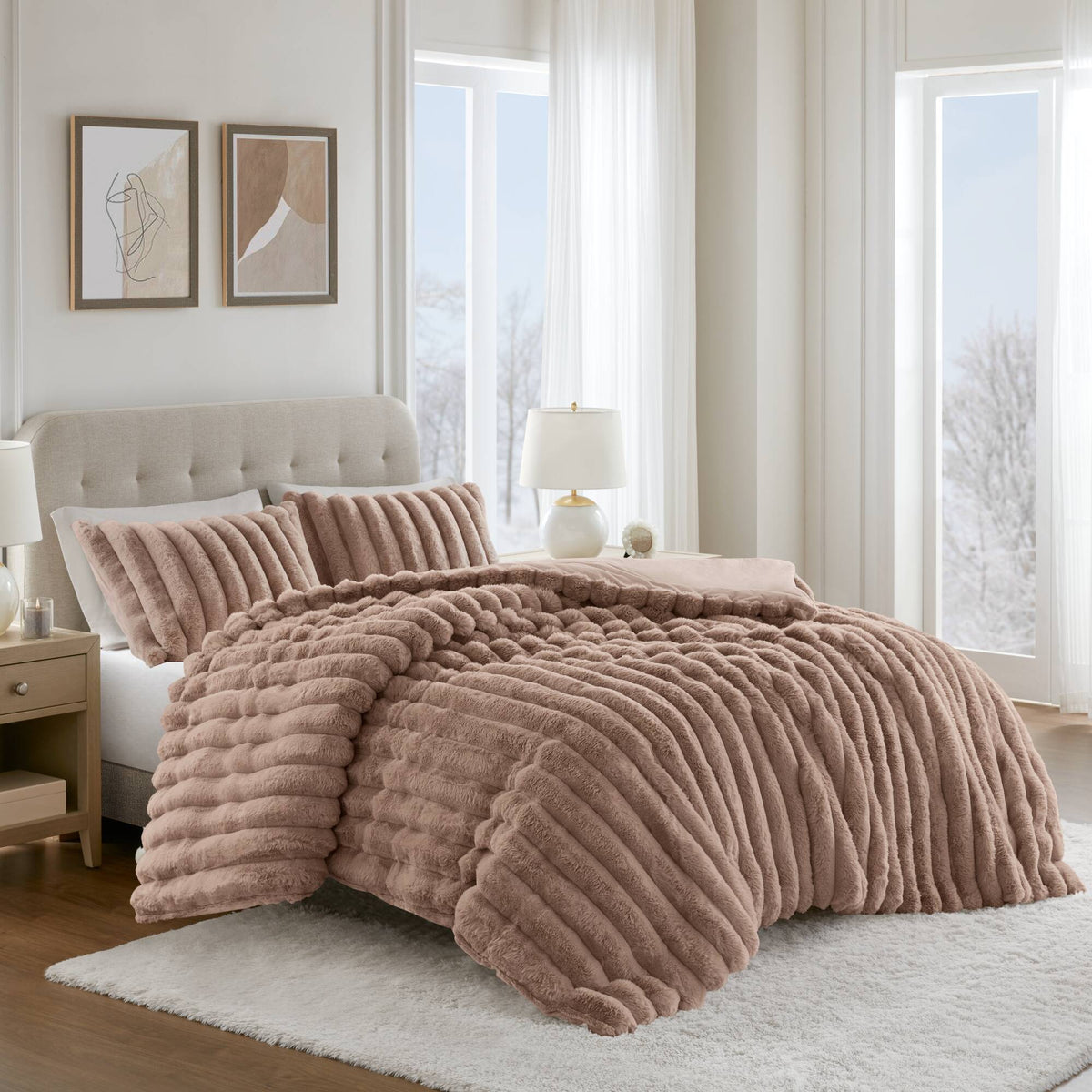 Bed Comforter, Jasmine Ultrasoft Faux Fur Ribbed Set, Lightweight Design for Year-Round Bedroom Comfort and Restful Sleep image 58