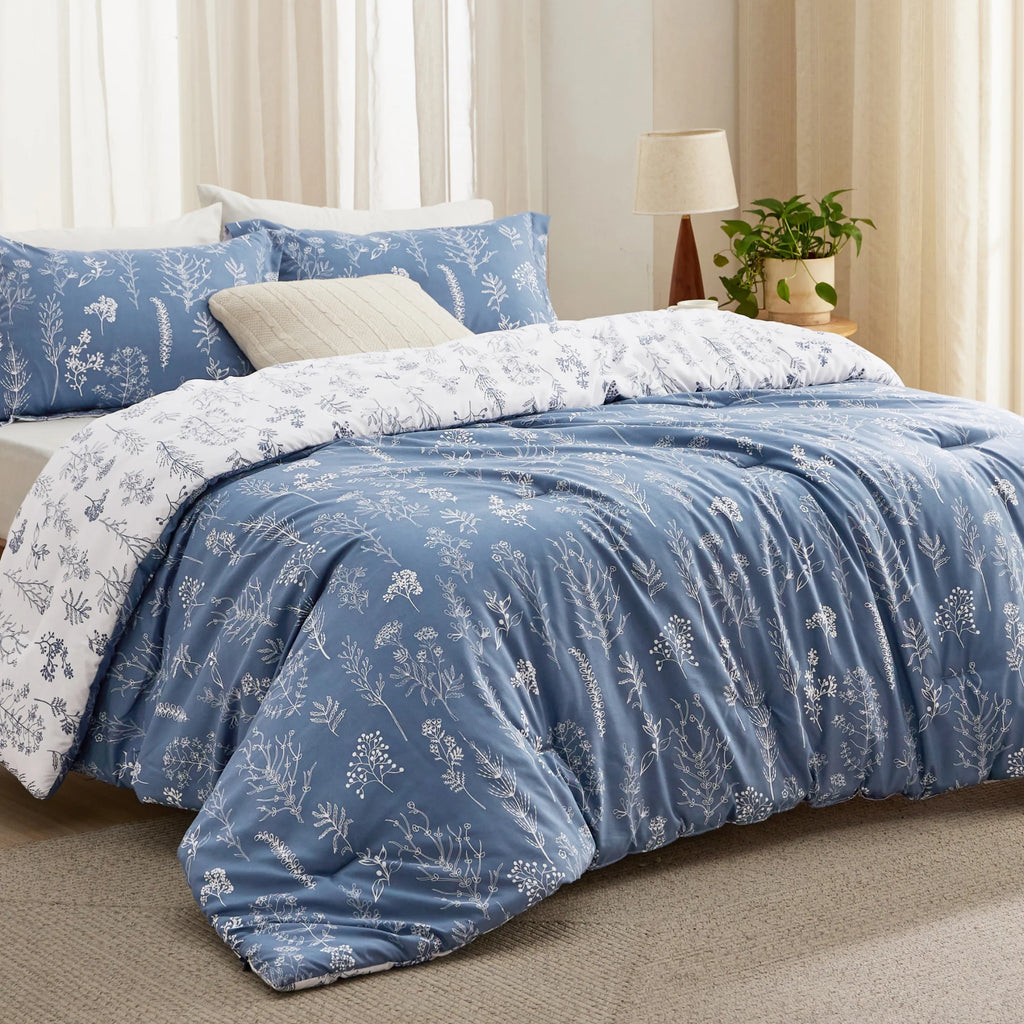 Down & Feather Comforter, Reversible Floral Print Set, Machine-Washable Care for Everyday Bedding and Comfortable Sleep image 59