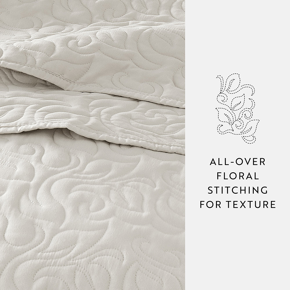 Bed Quilt, 3 Piece Floral Stitch Quilted Coverlet Set for Bedroom Layering and Everyday Bedding, 3 Sizes and 6 Colors image 59