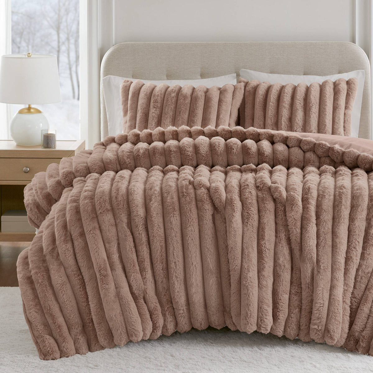 Bed Comforter, Jasmine Ultrasoft Faux Fur Ribbed Set, Lightweight Design for Year-Round Bedroom Comfort and Restful Sleep image 59