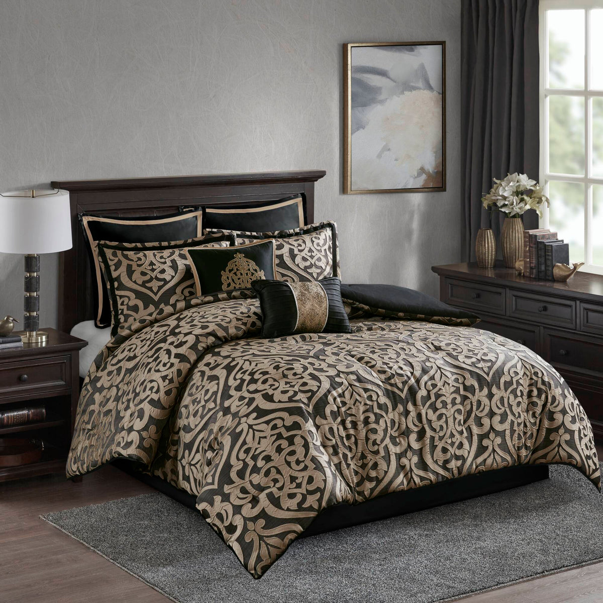 Bed Comforter, Odette 8 Piece Jacquard Set, Machine-Washable Care, Hypoallergenic Comfort for Year-Round Bedroom Comfort and Restful Sleep image 60