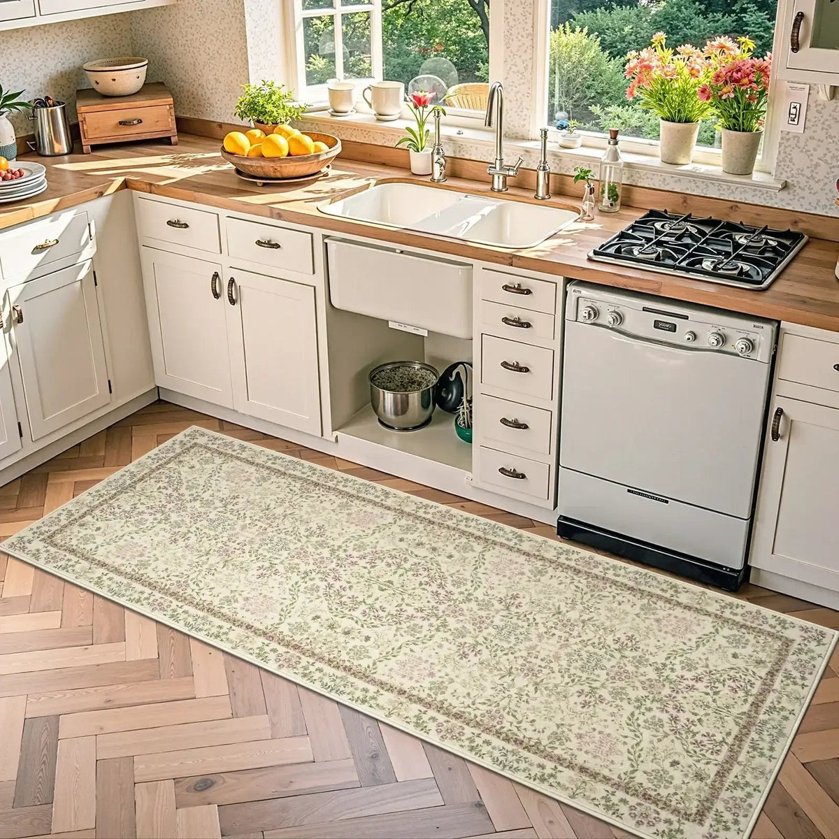 Area Rug, Vintage Foliage Floral, Lightweight Design, Non-Slip Design for Hallways, Dining Spaces and Home Decor, 19 Sizes and 4 Colors image 60