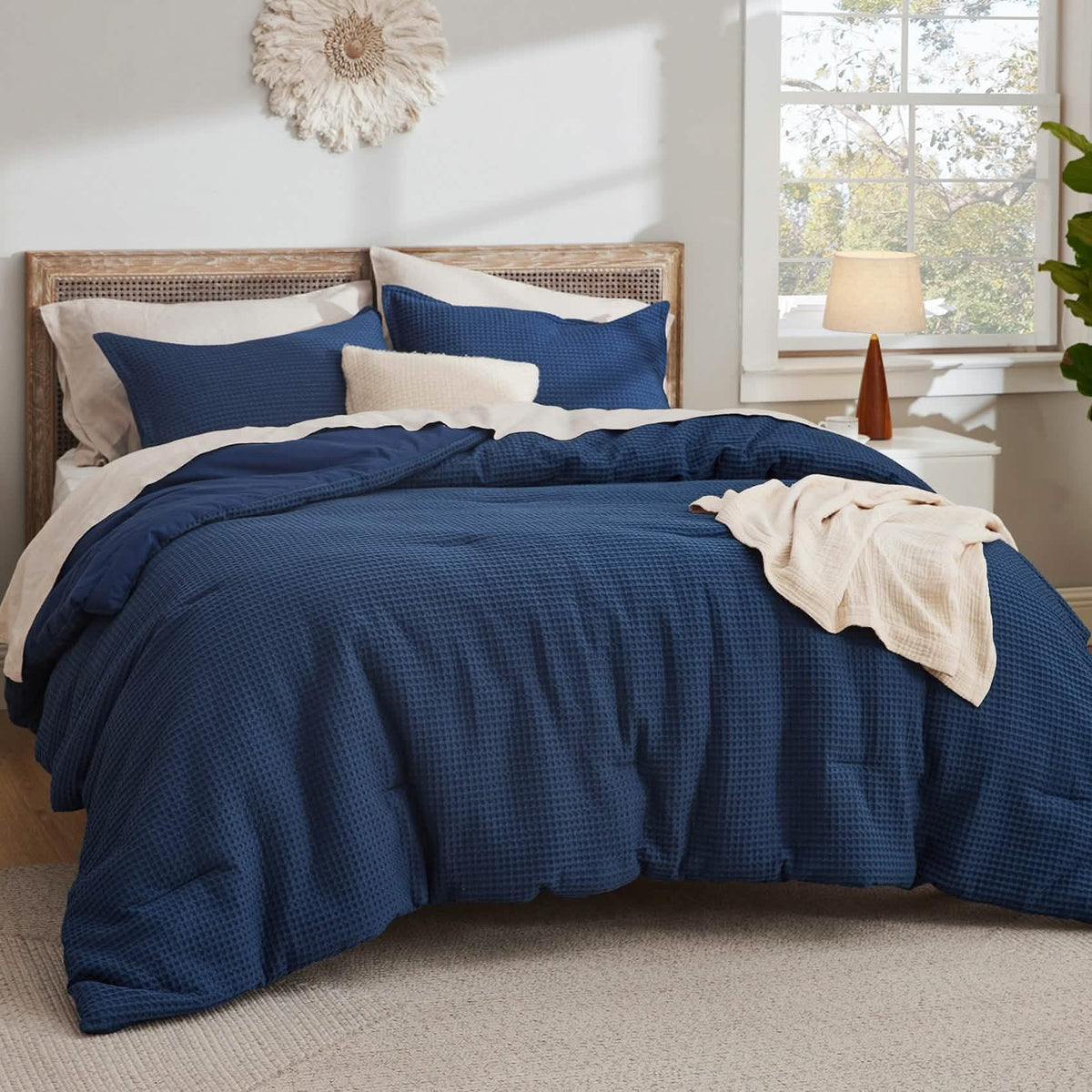 Bed Comforter, Cotton Waffle Weave Set, Breathable Construction for Everyday Bedding and Comfortable Sleep, 5 Sizes and 12 Colors image 61