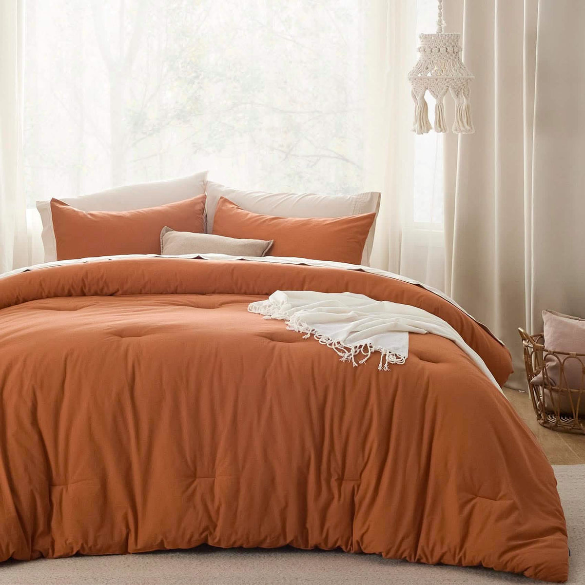 Bed Comforter, Prewashed Cotton Set for Year-Round Bedroom Comfort and Restful Sleep, 5 Sizes and 12 Colors image 62