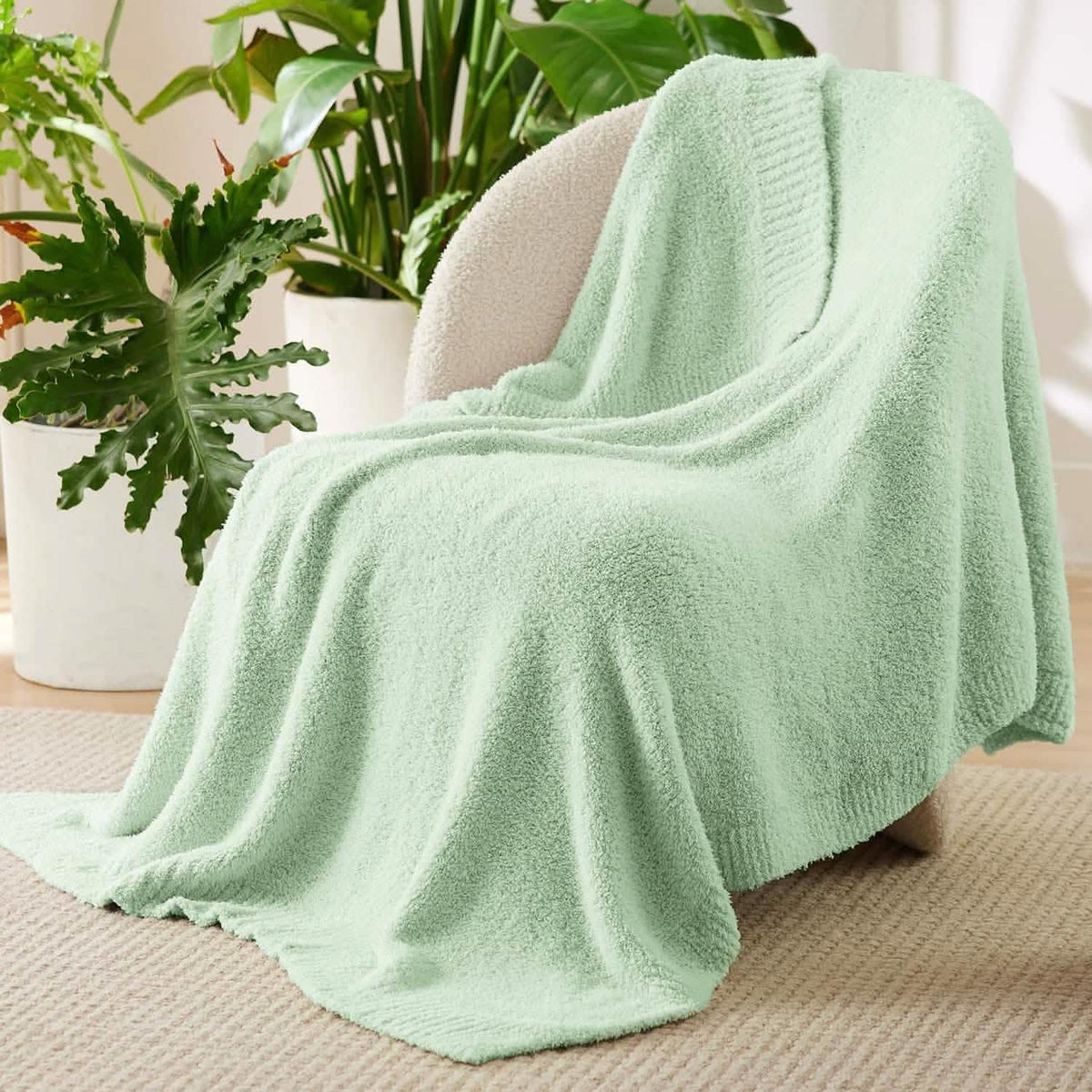 Cozy Throw Blanket, Feather Yarn, Lightweight Design, Machine-Washable Care for Sofas, Beds and Relaxing at Home, 2 Sizes and 12 Colors image 62