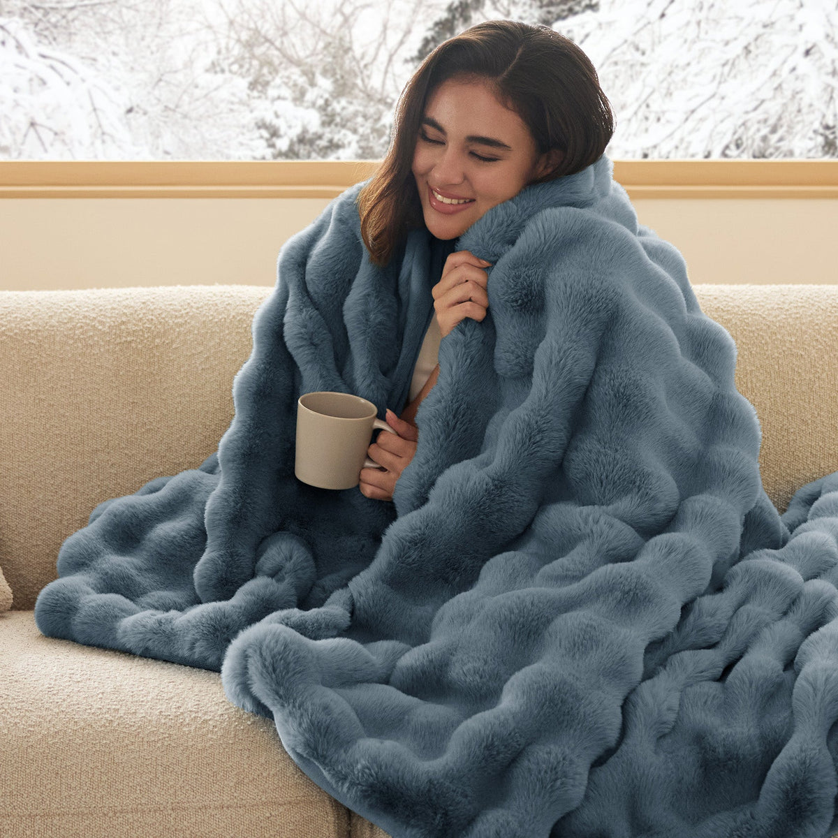 Cozy Throw Blanket, Bubble Faux Fur, Machine-Washable Care for Living Rooms, Bedrooms and Everyday Lounging, 3 Sizes and 11 Colors image 63