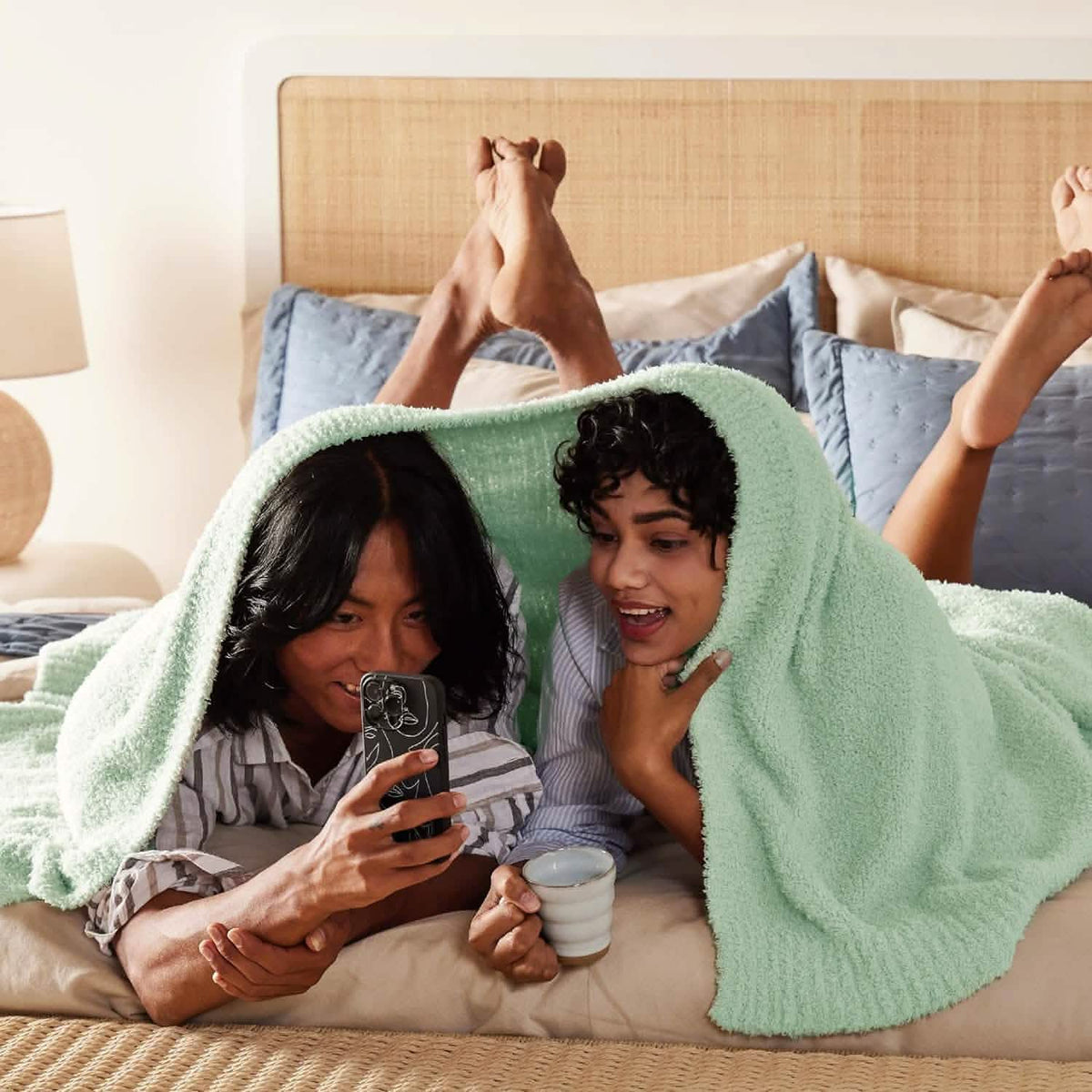 Cozy Throw Blanket, Feather Yarn, Lightweight Design, Machine-Washable Care for Sofas, Beds and Relaxing at Home, 2 Sizes and 12 Colors image 64