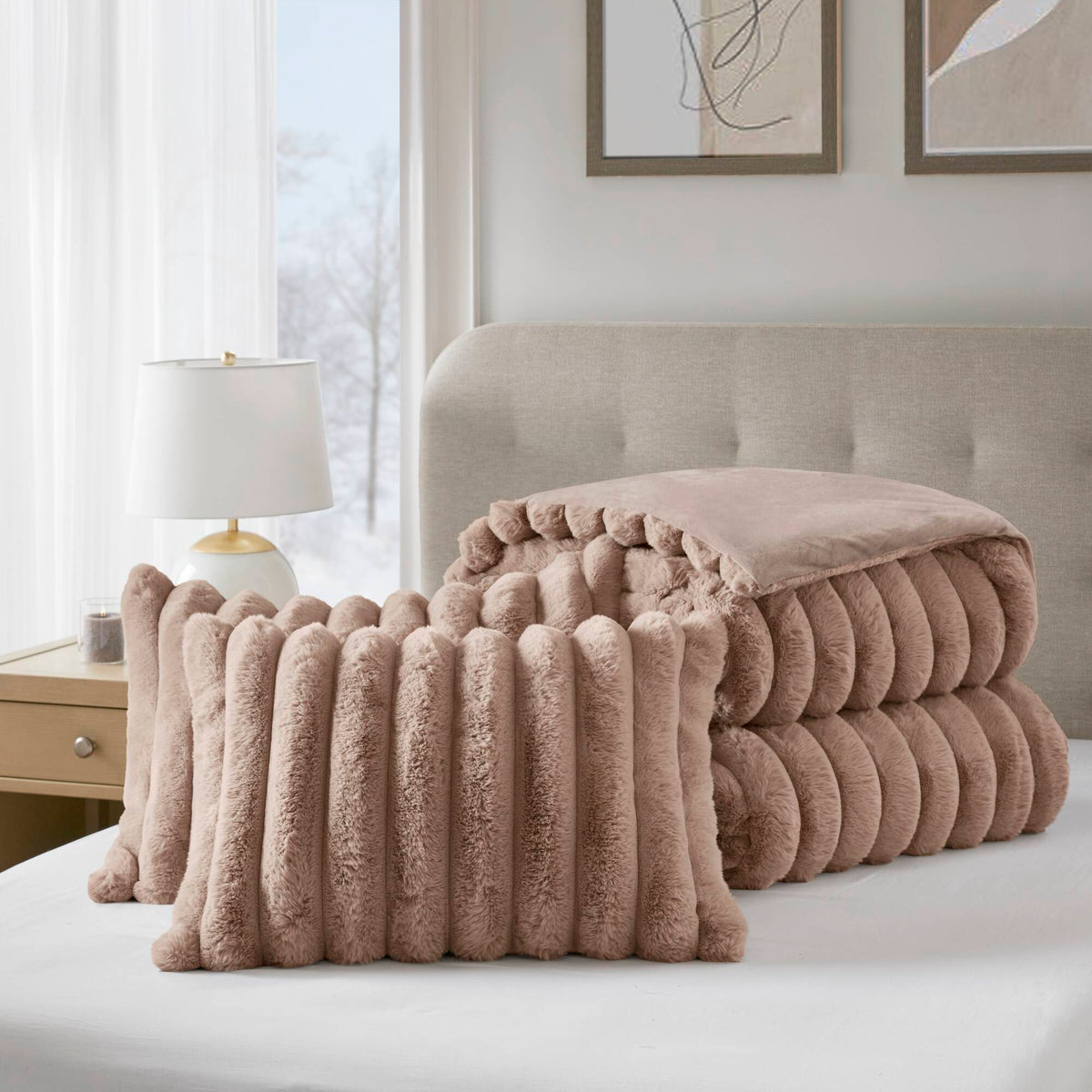 Bed Comforter, Jasmine Ultrasoft Faux Fur Ribbed Set, Lightweight Design for Year-Round Bedroom Comfort and Restful Sleep image 65