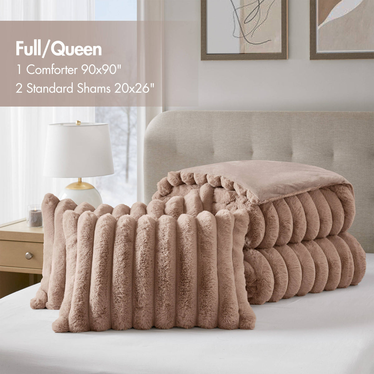 Bed Comforter, Jasmine Ultrasoft Faux Fur Ribbed Set, Lightweight Design for Year-Round Bedroom Comfort and Restful Sleep image 66