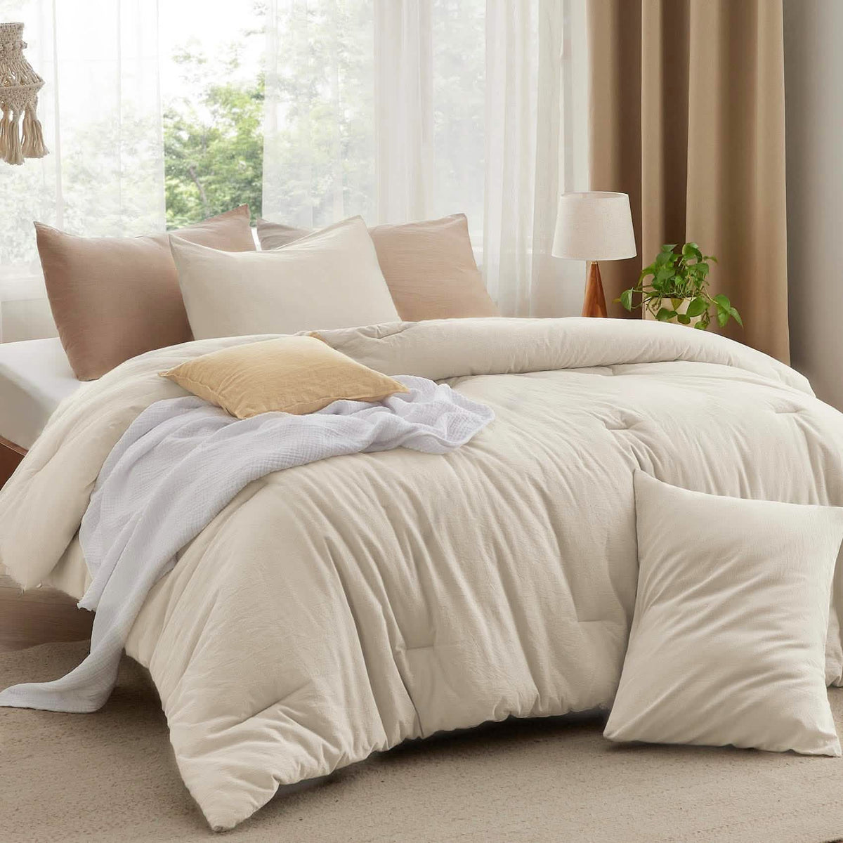 Bed Comforter, Prewashed Cotton Set for Year-Round Bedroom Comfort and Restful Sleep, 5 Sizes and 12 Colors image 69