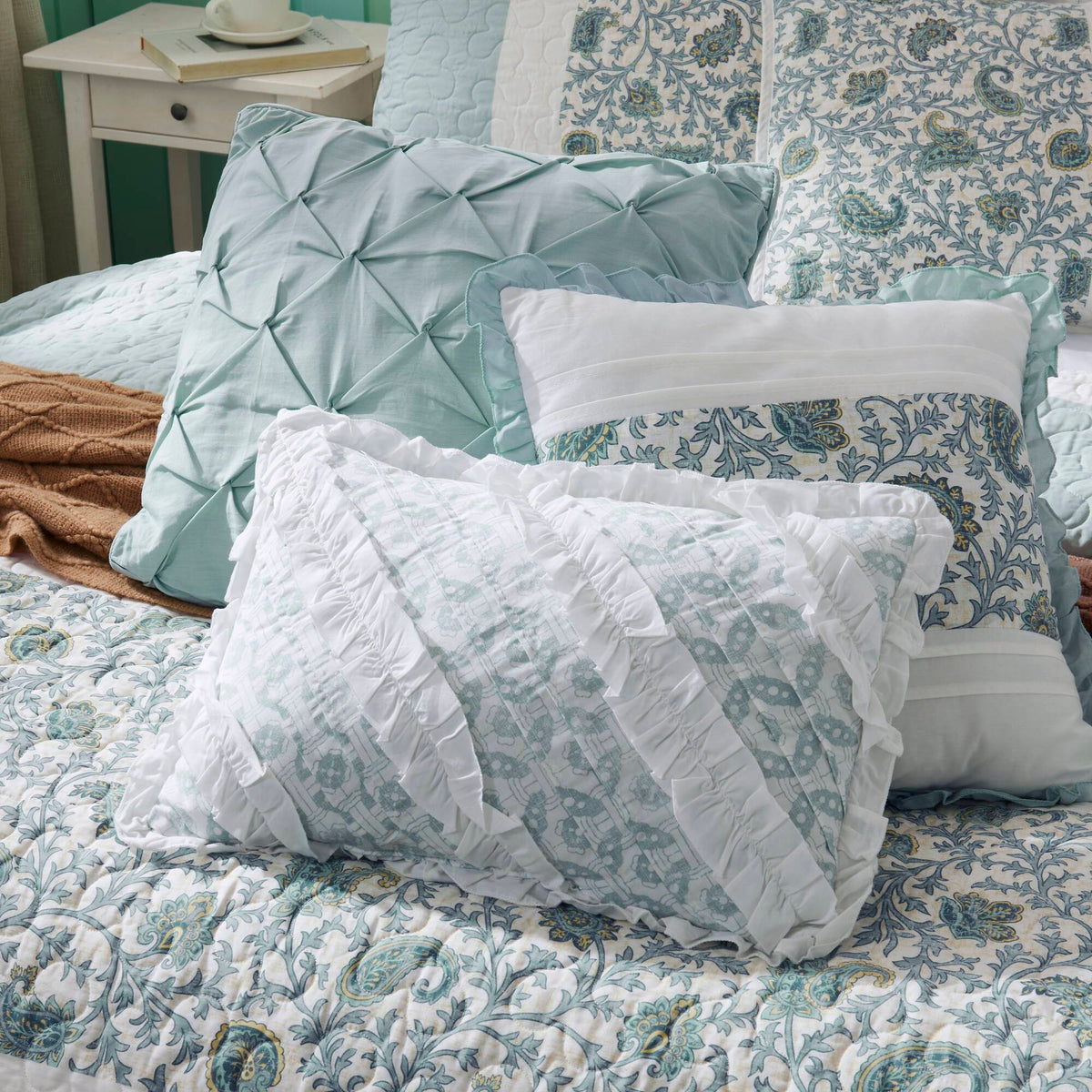 Cozy Throw Blanket, Dawn 6 Piece Cotton Percale Quilt Set, Machine-Washable Care for Sofas, Beds and Relaxing at Home, 2 Sizes and 5 Colors image 72