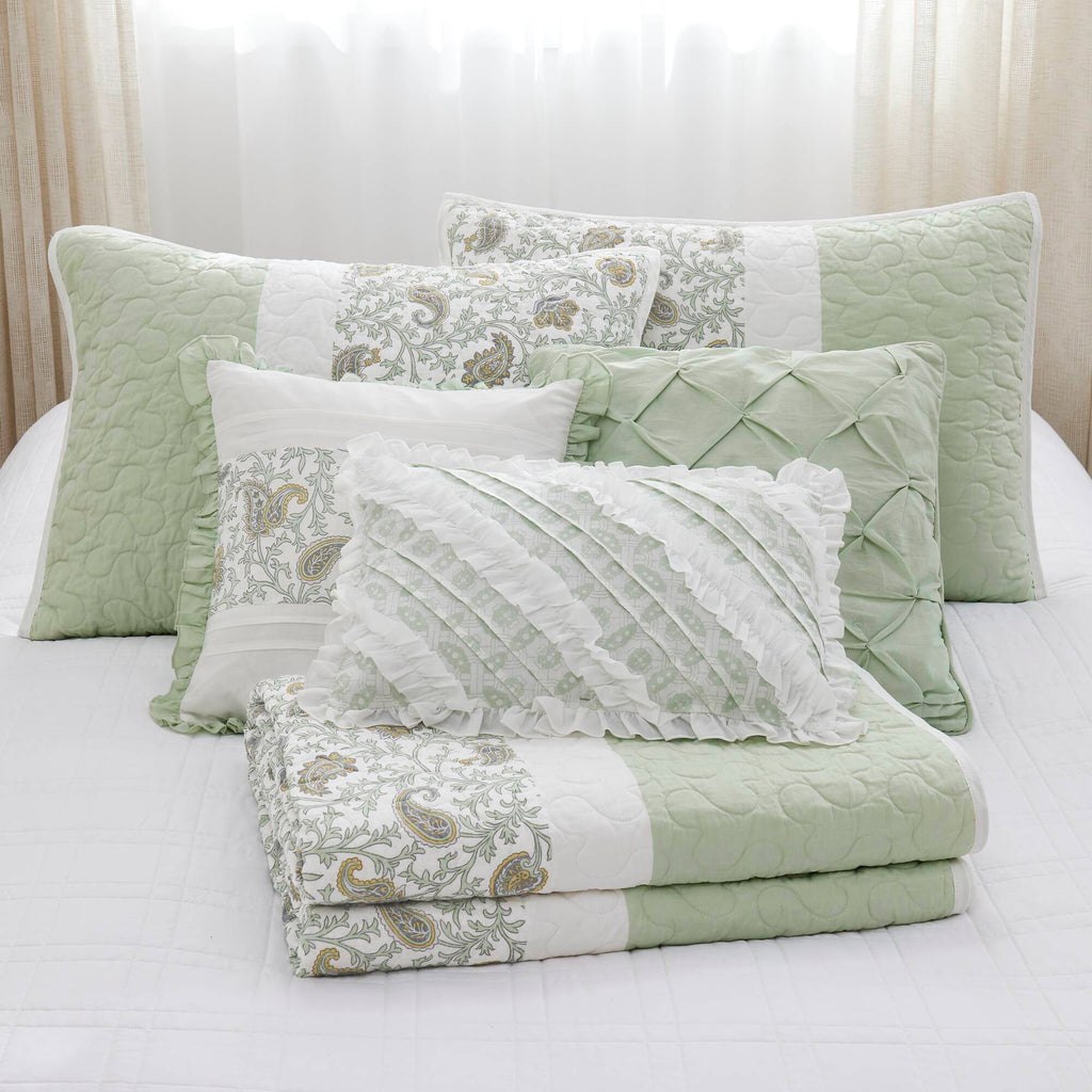 Cozy Throw Blanket, Dawn 6 Piece Cotton Percale Quilt Set, Machine-Washable Care for Sofas, Beds and Relaxing at Home, 2 Sizes and 5 Colors image 73