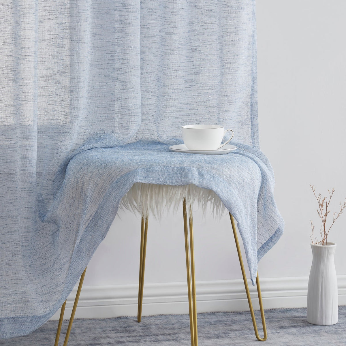 Window Curtain, Penelope Faux Linen Sheer Panels, Lightweight Design for Bedrooms, Living Rooms and Home Privacy, 5 Sizes and 12 Colors image 74