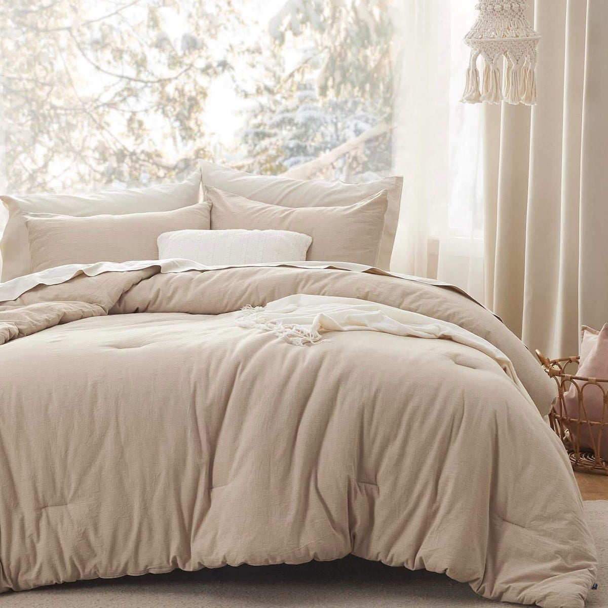 Bed Comforter, Prewashed Cotton Set for Year-Round Bedroom Comfort and Restful Sleep, 5 Sizes and 12 Colors image 74