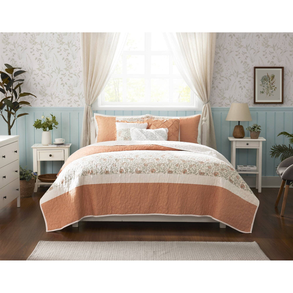 Cozy Throw Blanket, Dawn 6 Piece Cotton Percale Quilt Set, Machine-Washable Care for Sofas, Beds and Relaxing at Home, 2 Sizes and 5 Colors image 74