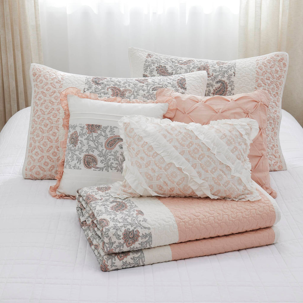 Cozy Throw Blanket, Dawn 6 Piece Cotton Percale Quilt Set, Machine-Washable Care for Sofas, Beds and Relaxing at Home, 2 Sizes and 5 Colors image 75