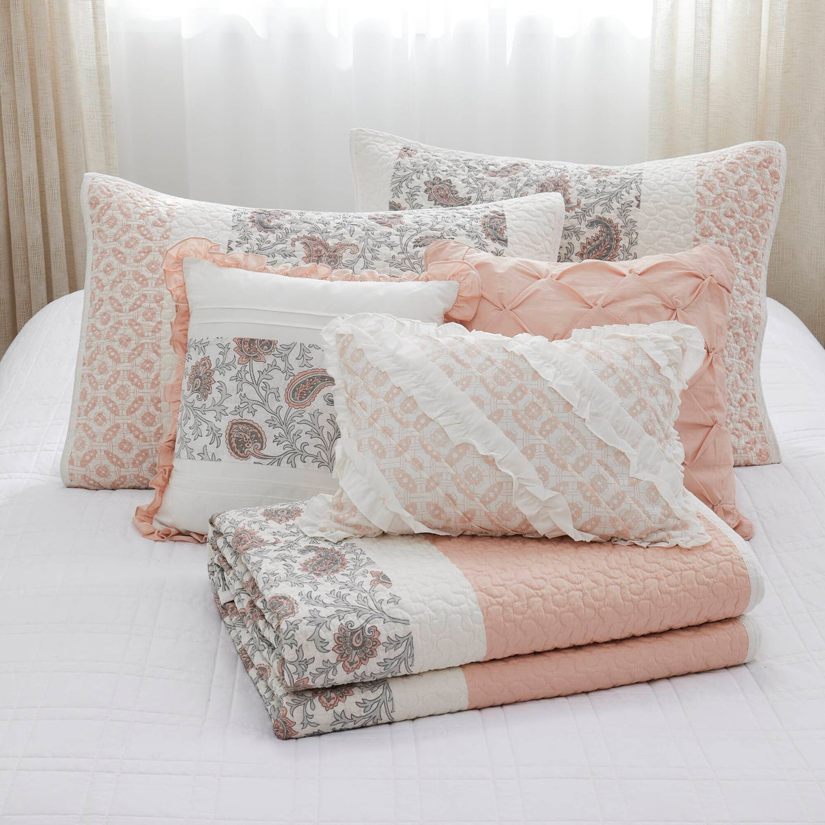 Cozy Throw Blanket, Dawn 6 Piece Cotton Percale Quilt Set, Machine-Washable Care for Sofas, Beds and Relaxing at Home, 2 Sizes and 5 Colors image 75