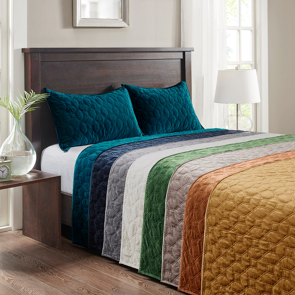 Cozy Throw Blanket, Harper 3 Piece Velvet Quilt Set, Machine-Washable Care for Sofas, Beds and Relaxing at Home, 2 Sizes and 7 Colors image 75