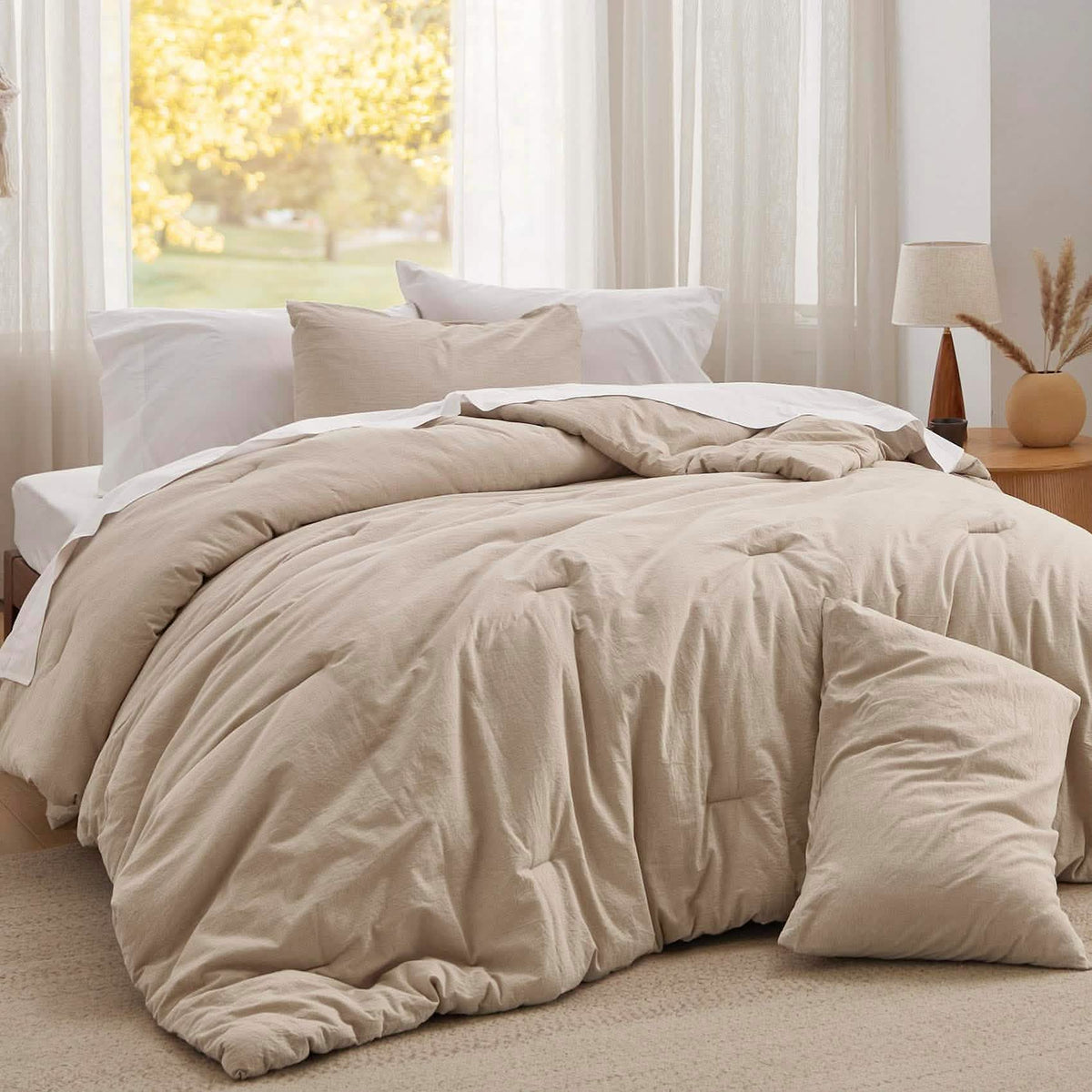 Bed Comforter, Prewashed Cotton Set for Year-Round Bedroom Comfort and Restful Sleep, 5 Sizes and 12 Colors image 75