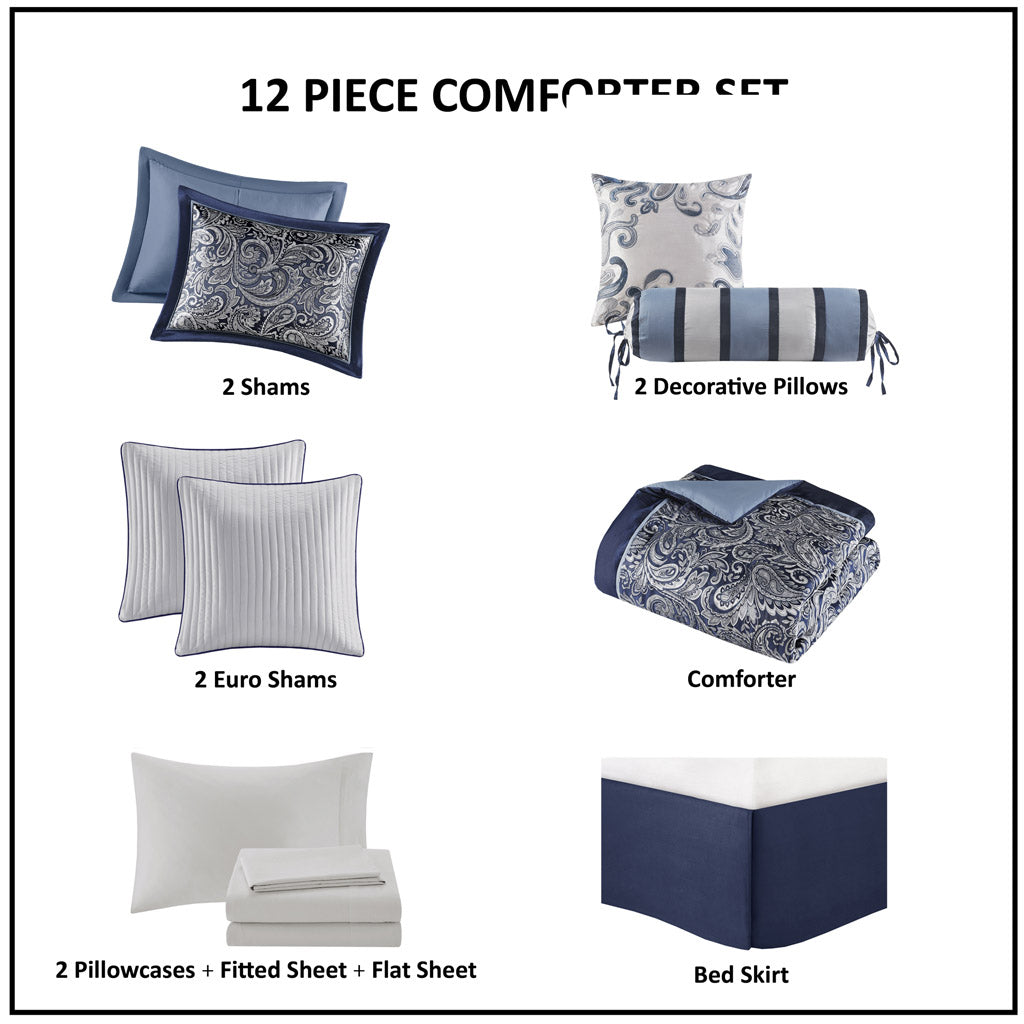 Bed Comforter, Aubrey 12 Piece Set with Cotton in a Bag for Year-Round Bedroom Comfort and Restful Sleep, 4 Sizes and 5 Colors image 76
