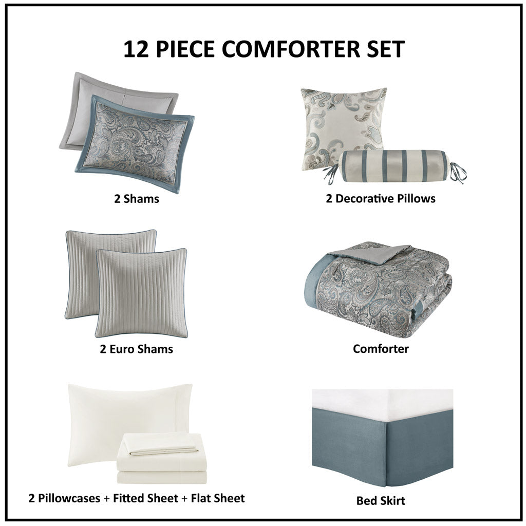 Bed Comforter, Aubrey 12 Piece Set with Cotton in a Bag for Year-Round Bedroom Comfort and Restful Sleep, 4 Sizes and 5 Colors image 77